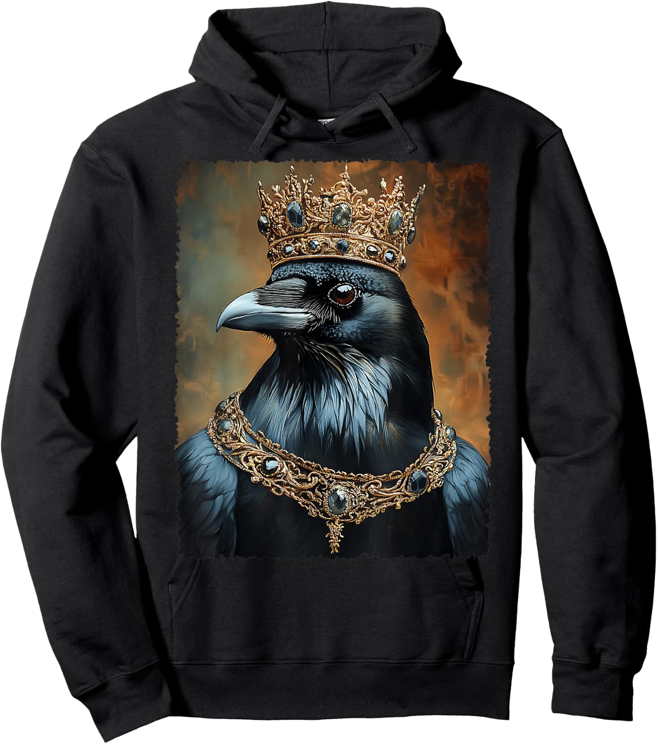 Vintage Black Crow Raven Bird Halloween King Crown Gothic Hoodie - Hoodie | Black