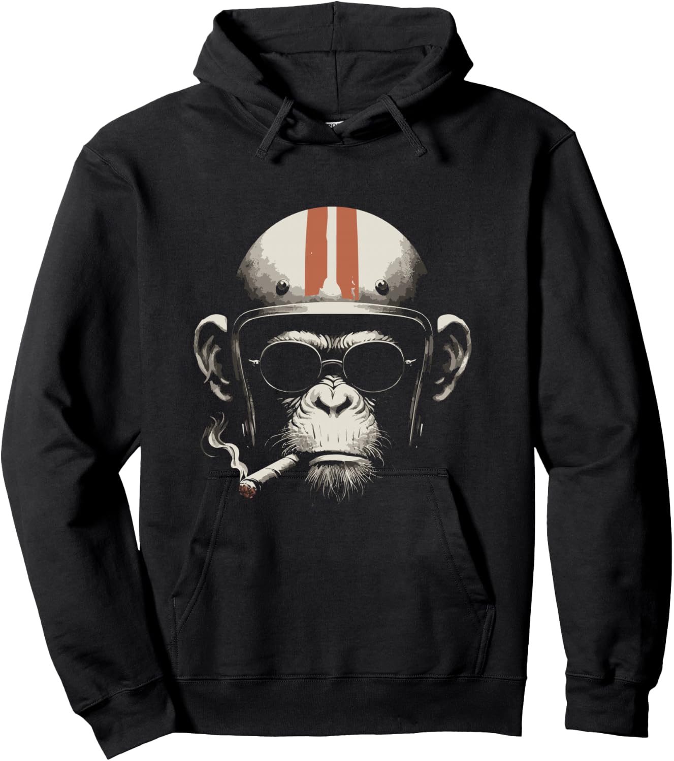 Cigar Smoking Monkey Retro Vintage Motorcycle Helmet Hoodie - Hoodie | Black