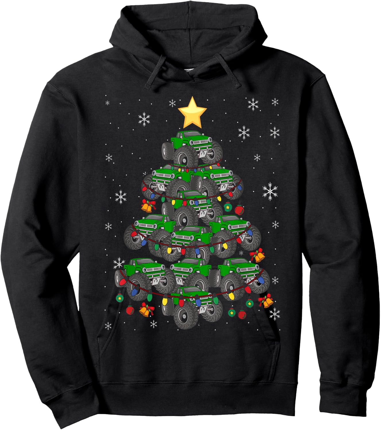 Monster Truck Christmas Tree Xmas Boys Toddler Kids Hoodie - Hoodie | Black
