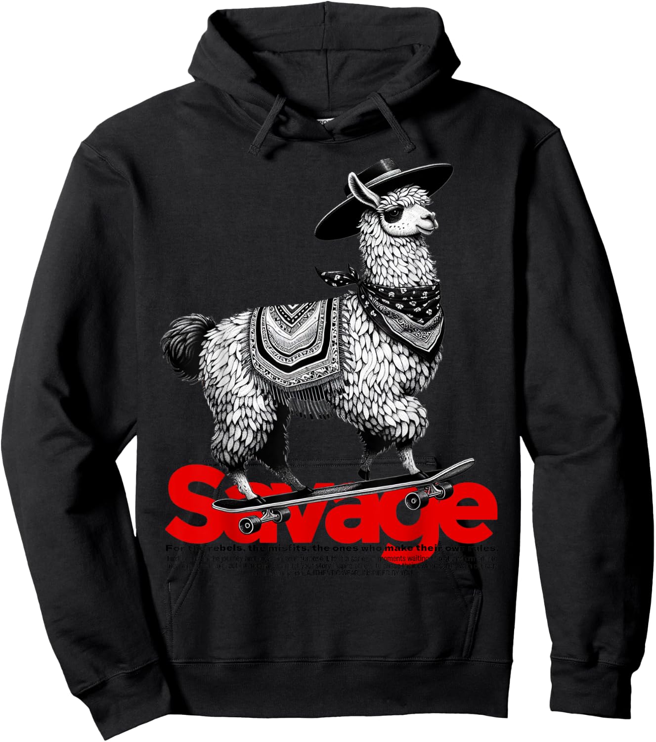 Llama Cowboy on Skateboard Alpaca Savage Meme Vintage Funny Hoodie - Hoodie | Black