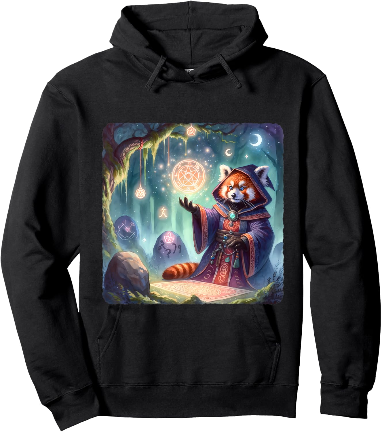 Red Panda Wizard Casting A Spell. Magic Hoodie - Hoodie | Black