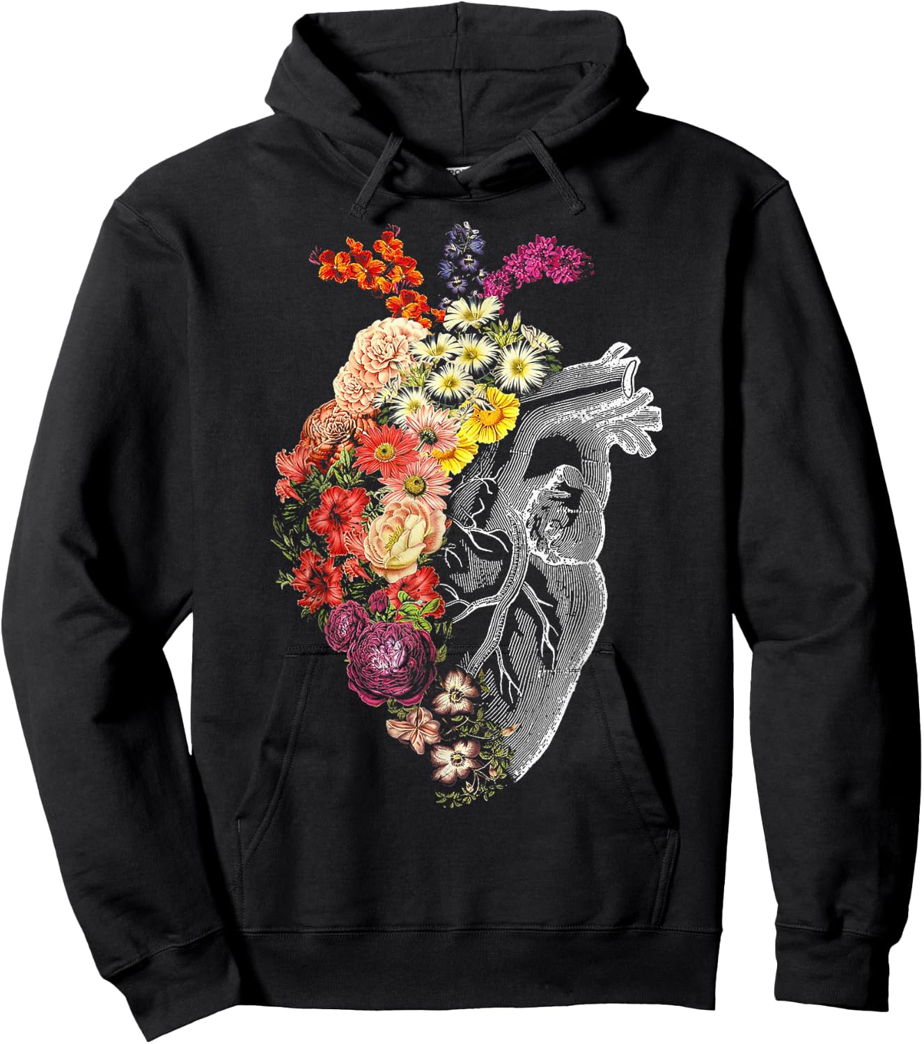 Anatomical Heart And Flowers Funny Nurse Gift Graduation Hoodie - Hoodie | Black