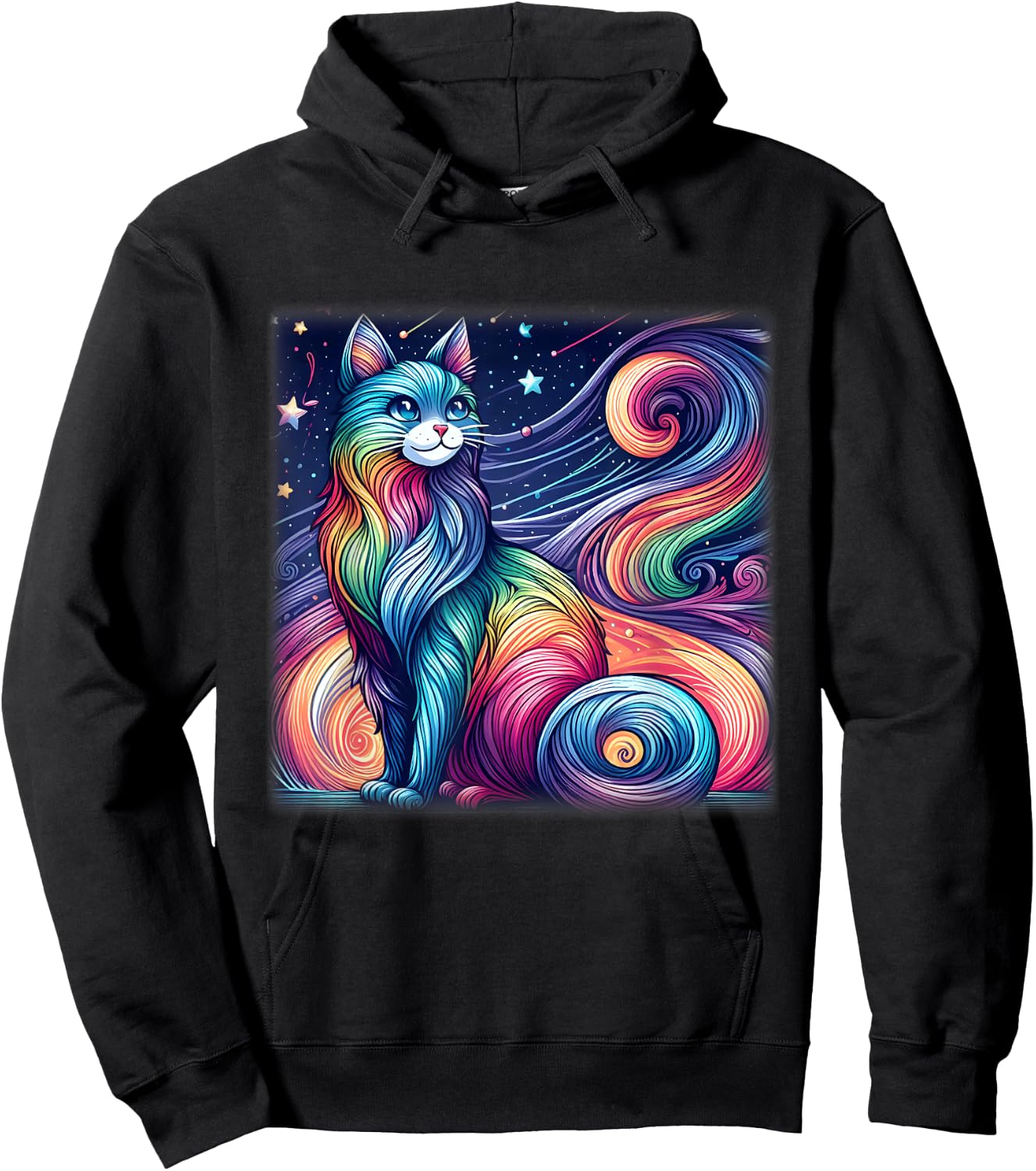 Colorful Pastel Cat Galaxy Shirt Cute Cosmic Space Cat Lover Men Women Kids Hoodie - Hoodie | Black