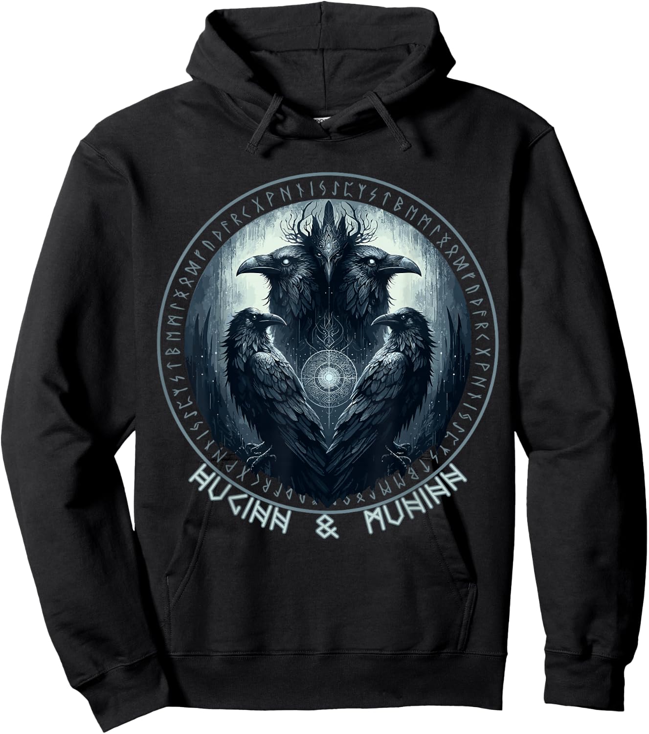 Odin Ravens Huginn & Muninn Vegvisir Vikings Myth Hoodie - Hoodie | Black