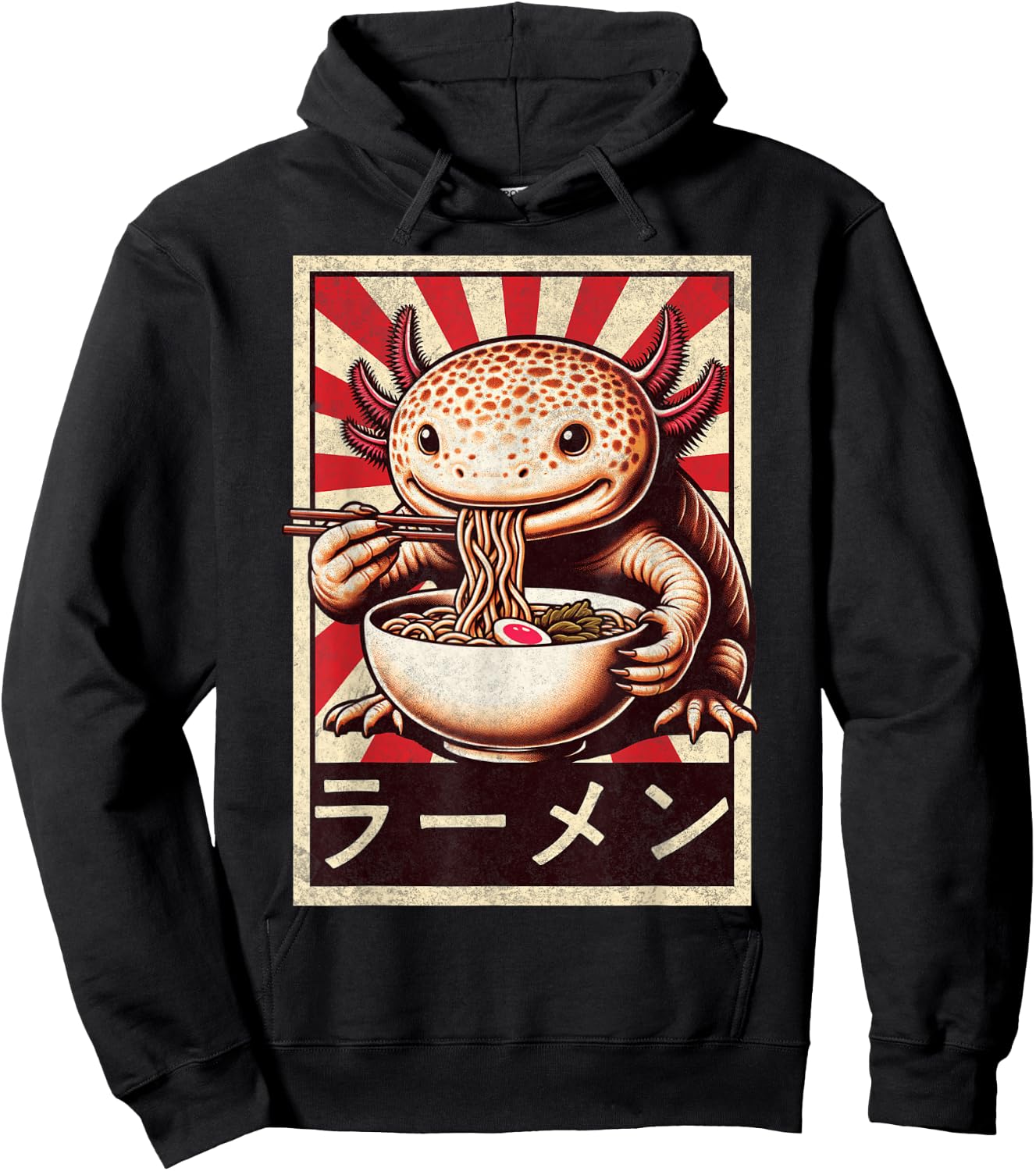 Funny Vintage Axolotl Eating Ramen. Anime Axolotl Ramen Hoodie - Hoodie | Black
