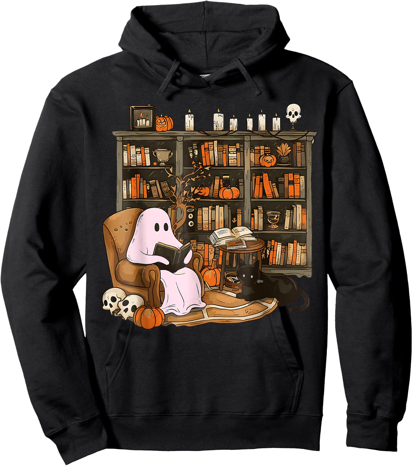Vintage Ghost Book Reading Pumpkin Gothic Halloween Teachers Hoodie - Hoodie | Black