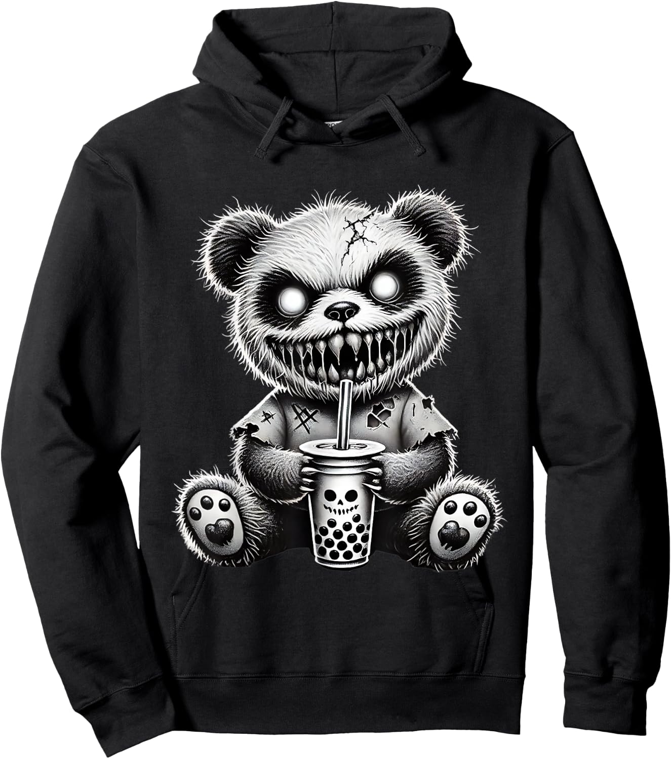 Creepy Panda Bubble Tea Halloween Hoodie - Hoodie | Black