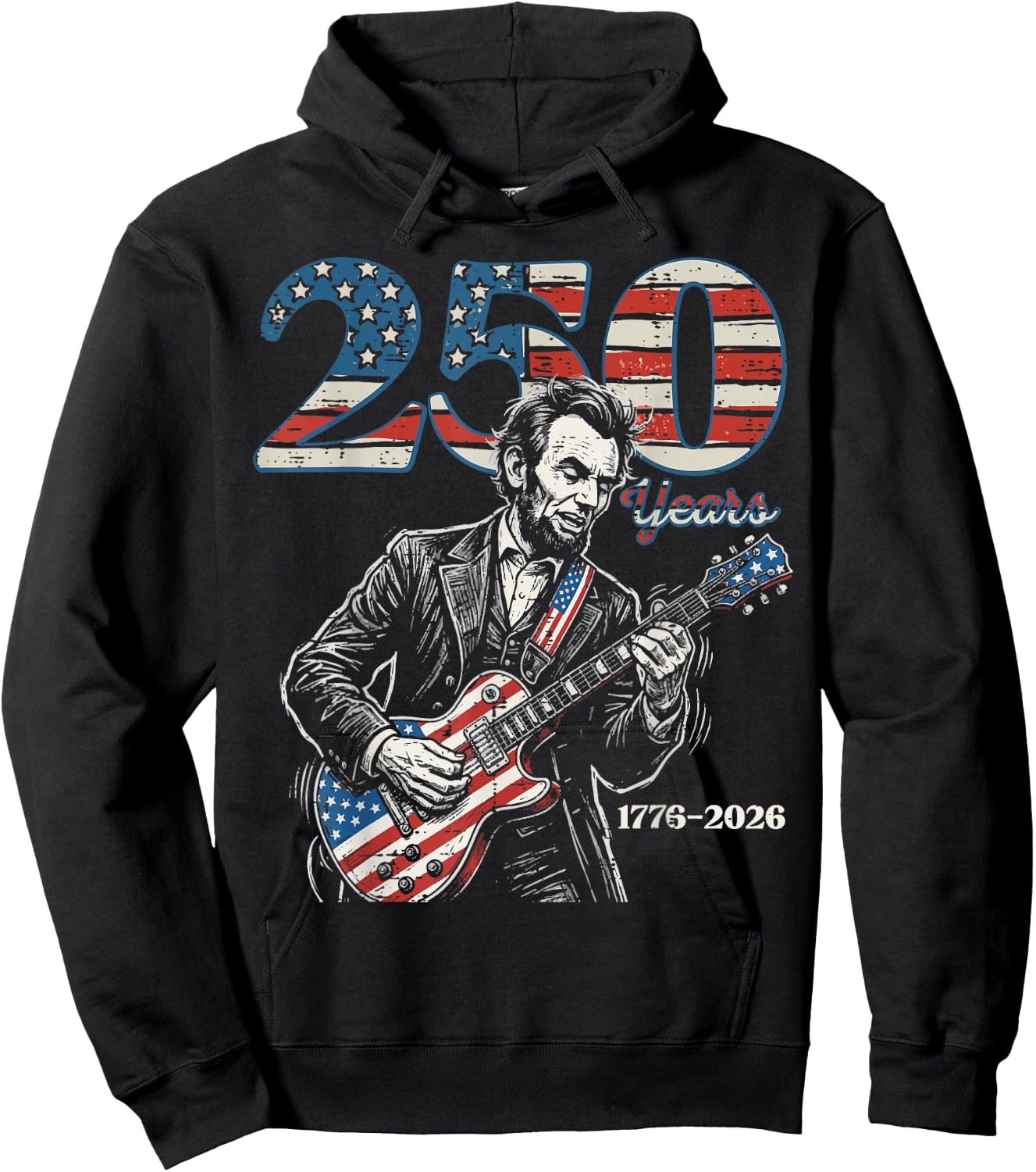 Lincoln Guitar USA 250 Years 250th Anniversary 4th of July Hoodie - Hoodie | Black