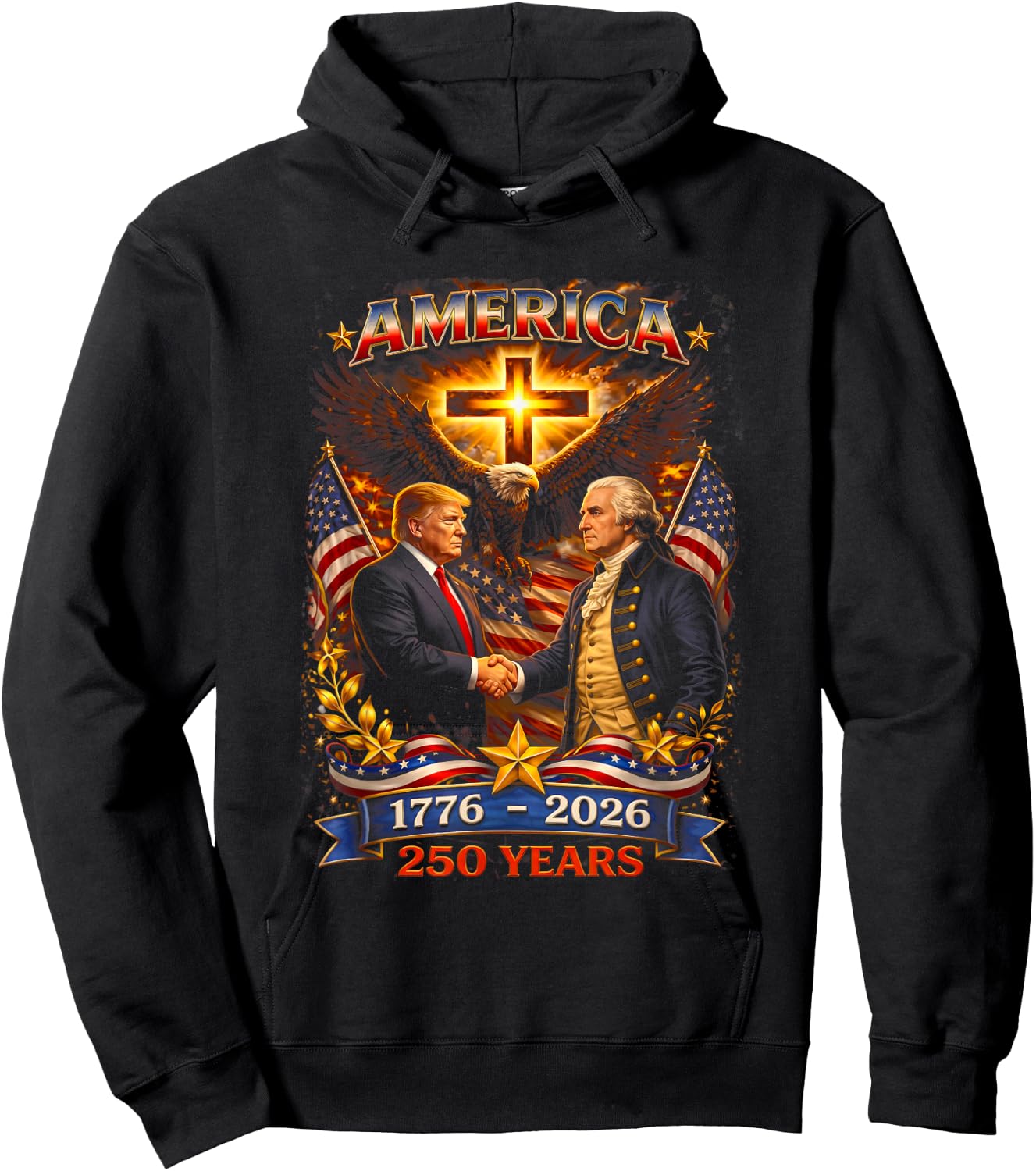 250 Years American 250th Anniversary 1776 2026 US Flag Hoodie - Hoodie | Black