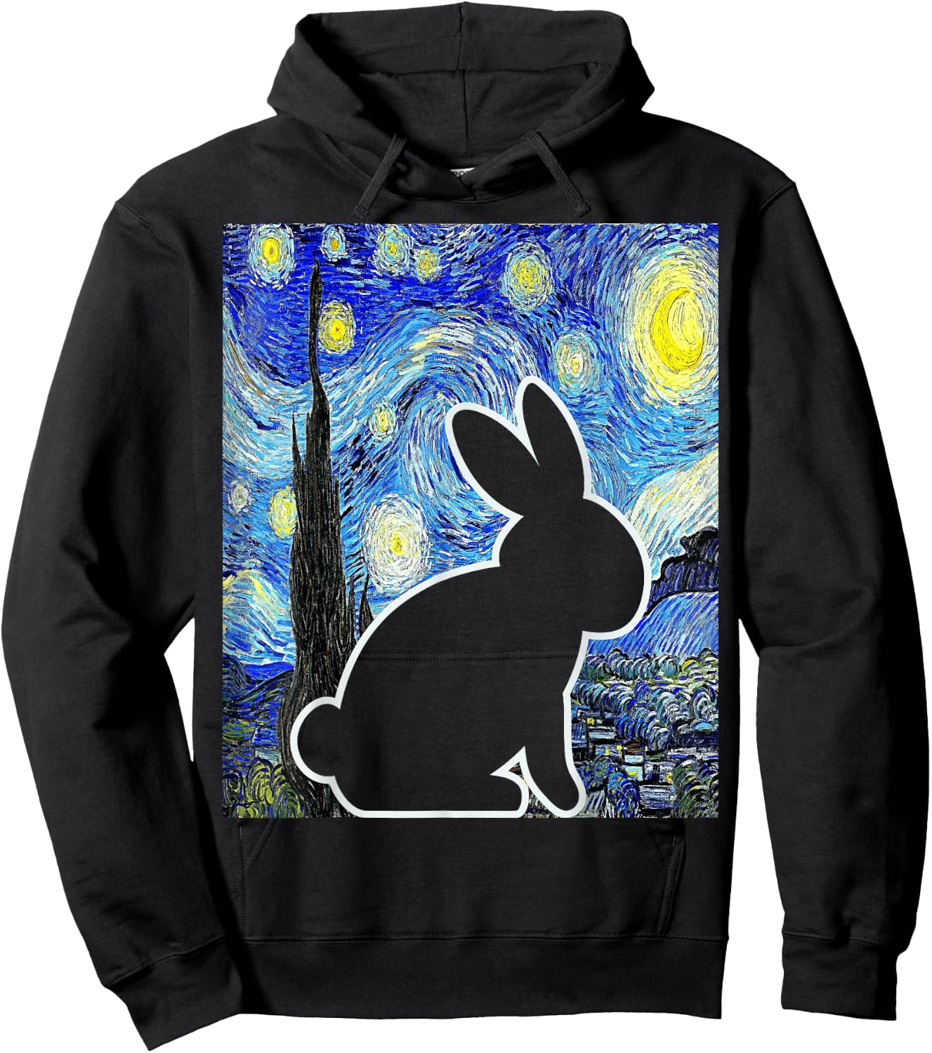 Rabbit Starry Night Bunny Lover Van Gogh Painting Hoodie - Hoodie | Black