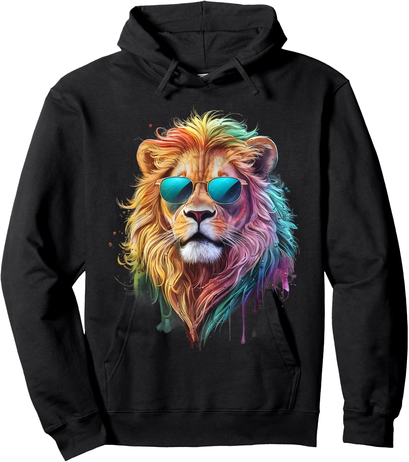 Lion Men Women Colorful Watercolor Lion , black Hoodie - Hoodie | Black