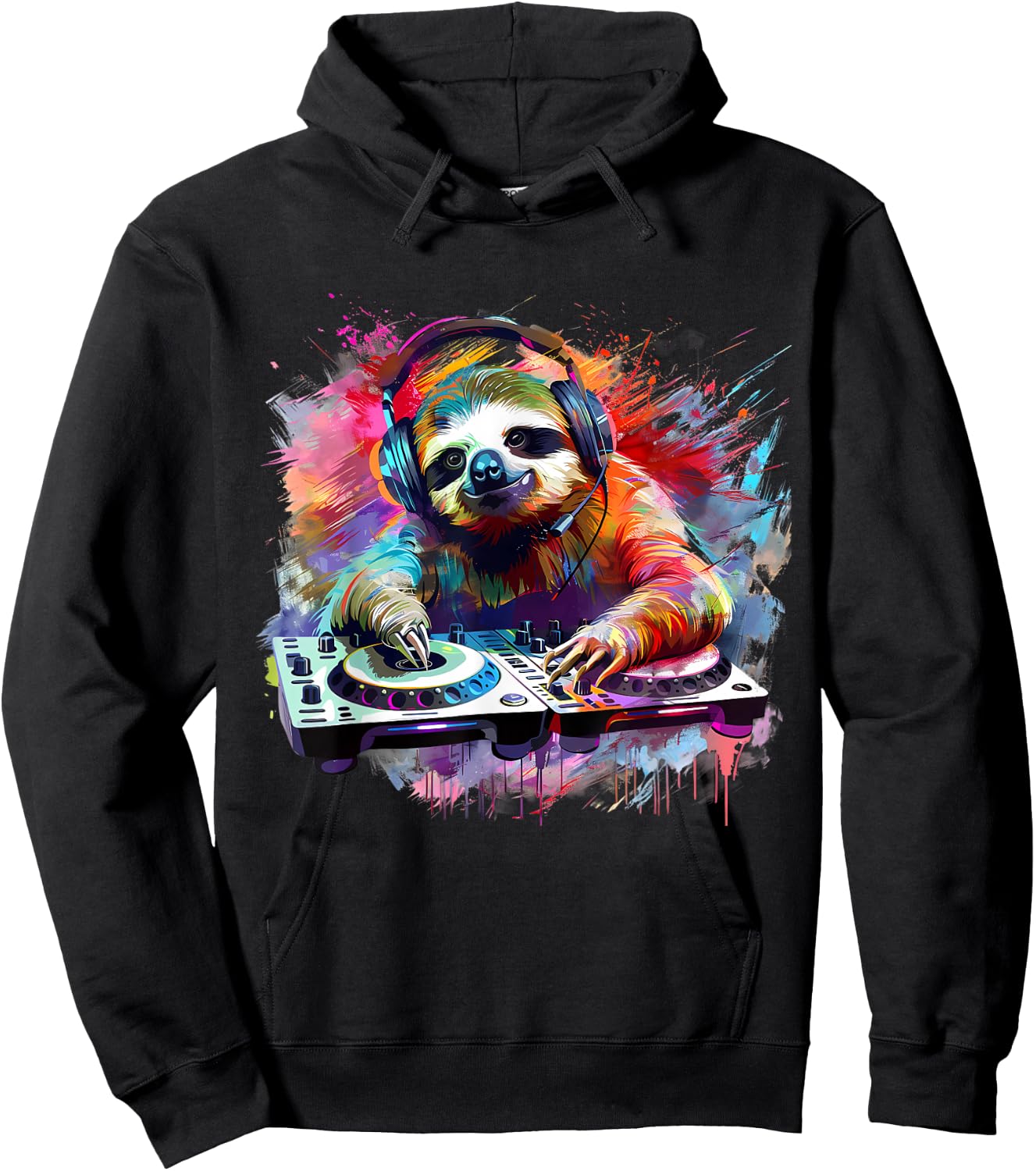 Sloth DJ Techno EDM Music Producer Turntable DJ Sloth House , black Hoodie - Hoodie | Black