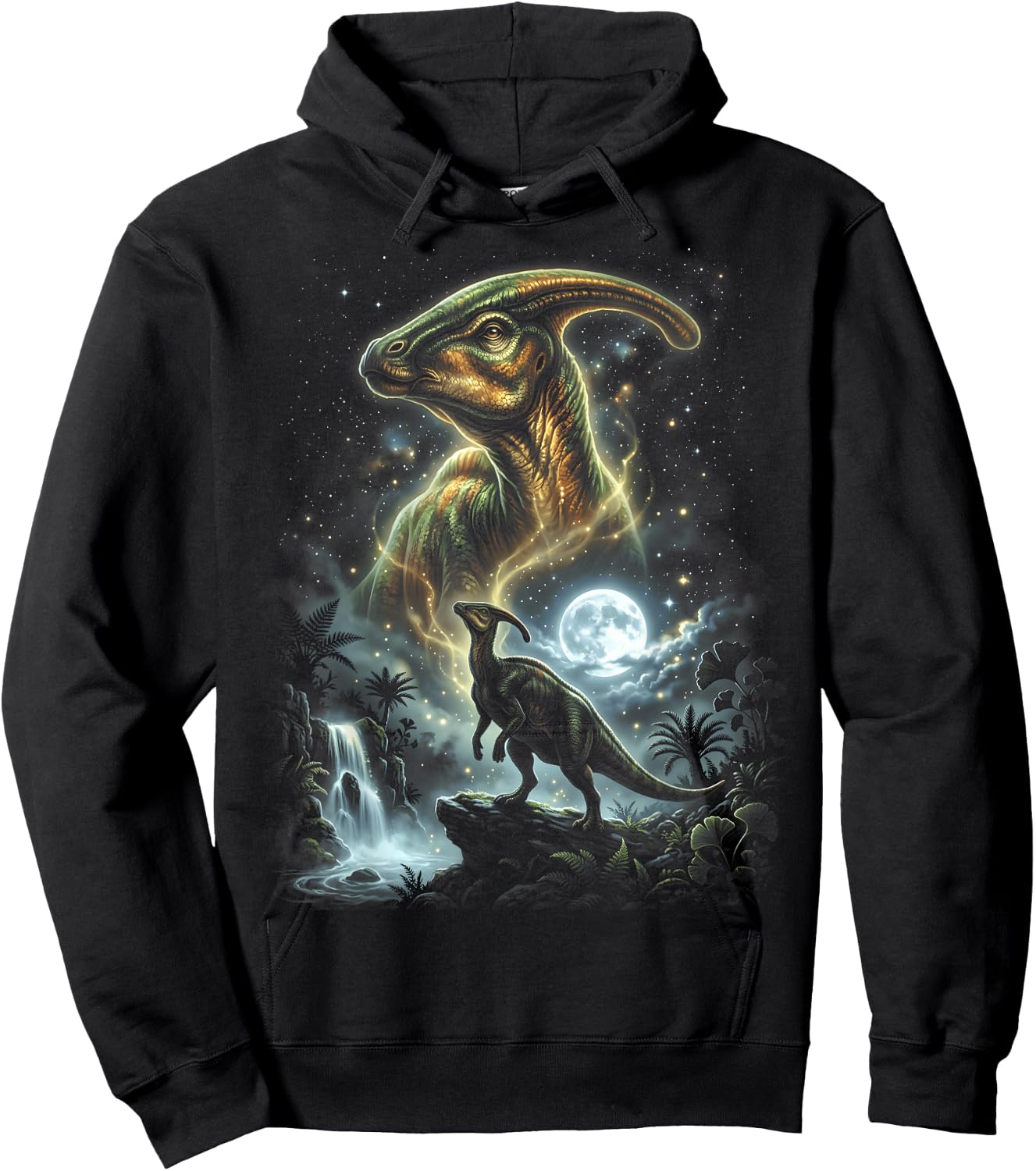 Parasaurolophus Dinosaur Howling At The Moon Hoodie - Hoodie | Black