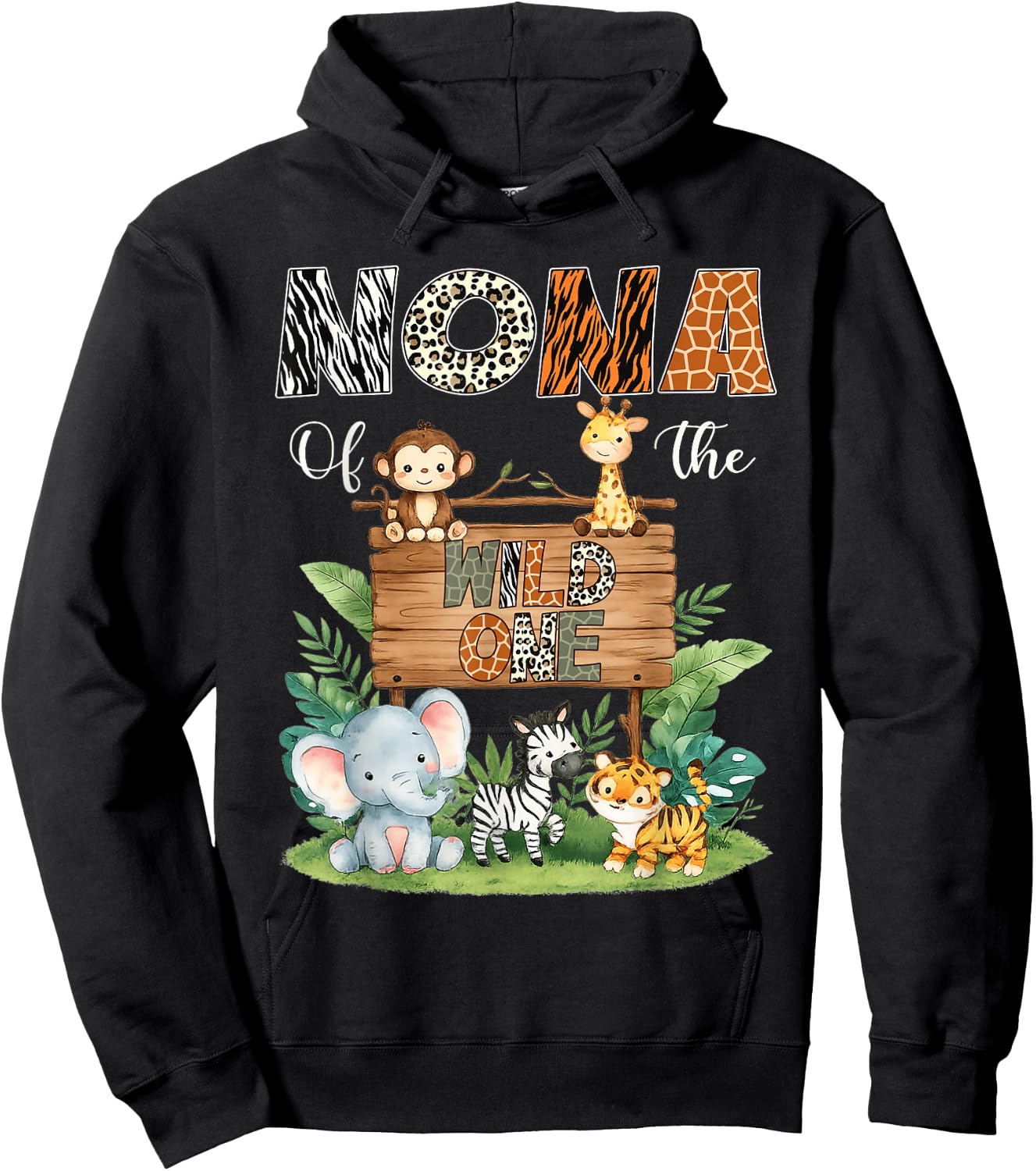 Nona of The Wild One 1St Birthday Kids Safari Jungle Hoodie - Hoodie | Black