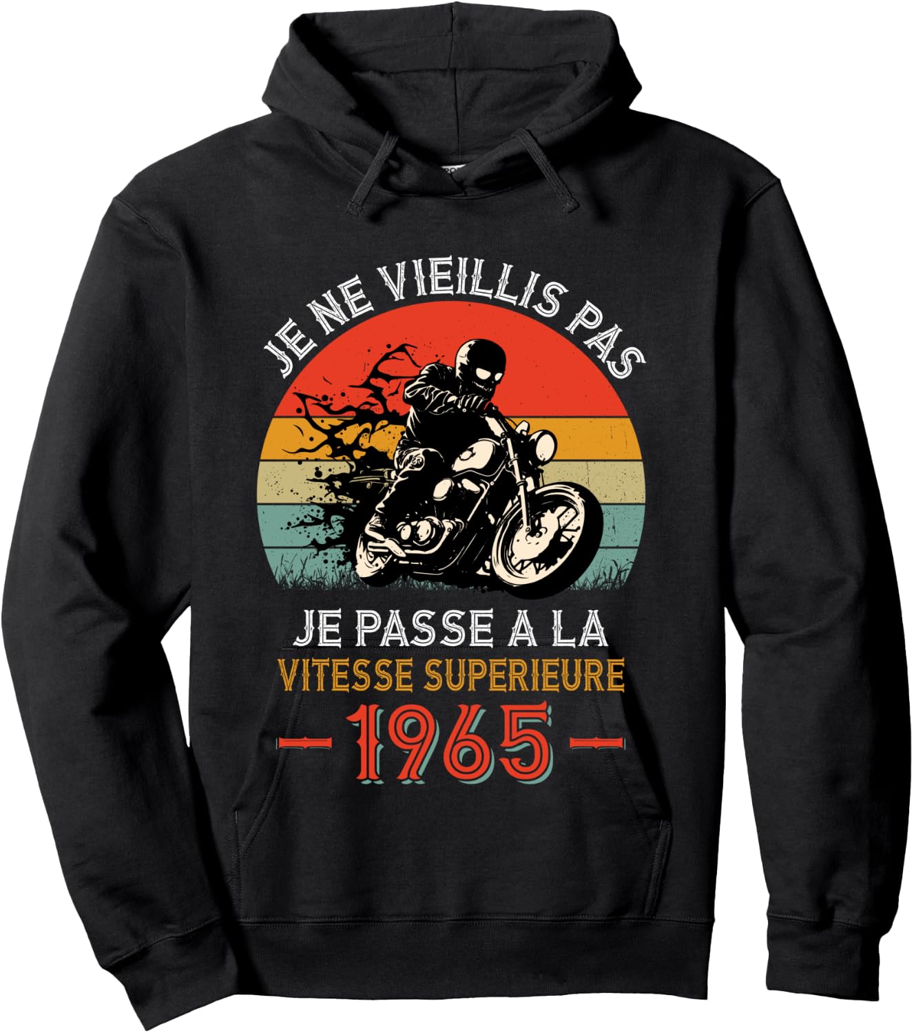 Birthday 60 Years Old Biker Born In 1965 Vintage Motorcycle Biker , Black, S Hoodie - Hoodie | Black