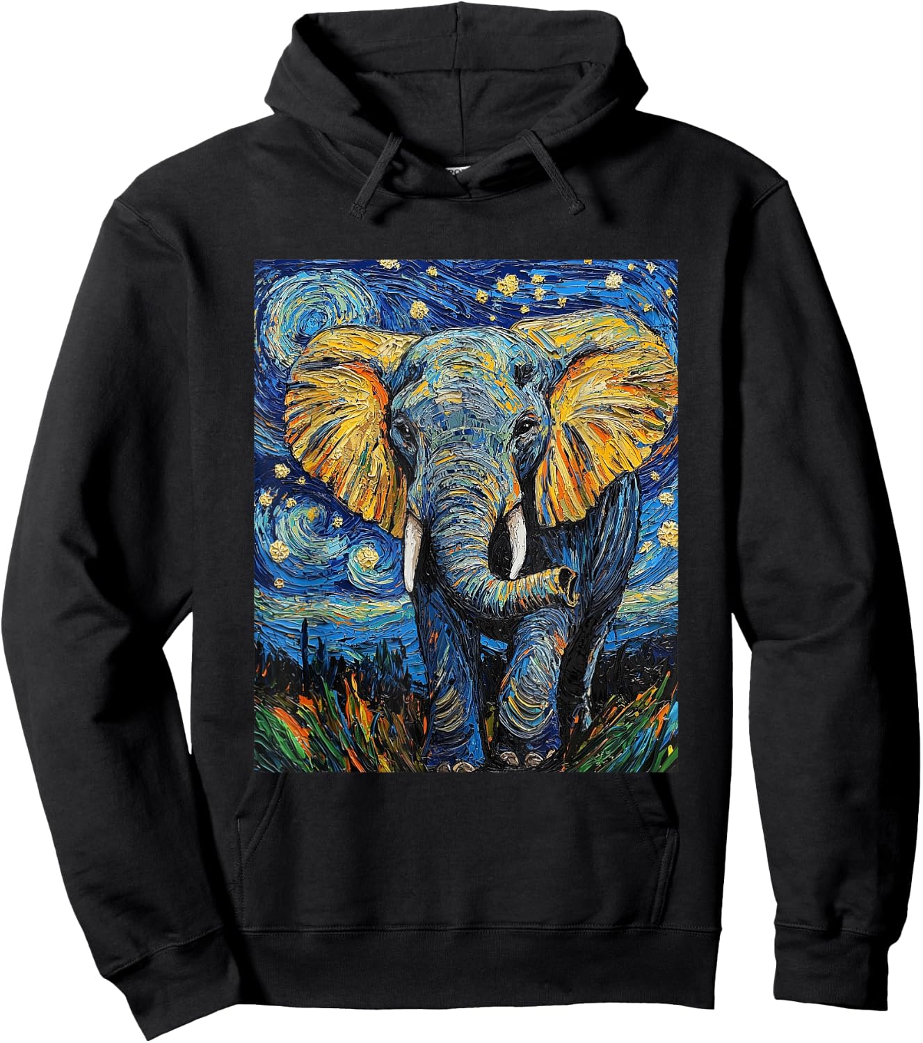 Cute Elephant Africa - Van Gogh Style - Starry Night Hoodie - Hoodie | Black