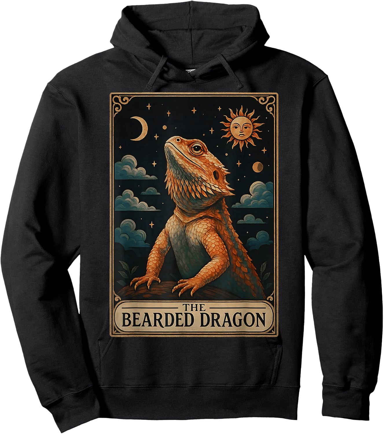 The Bearded Dragon Lizard Tarot Card Witchy Moon Hoodie - Hoodie | Black