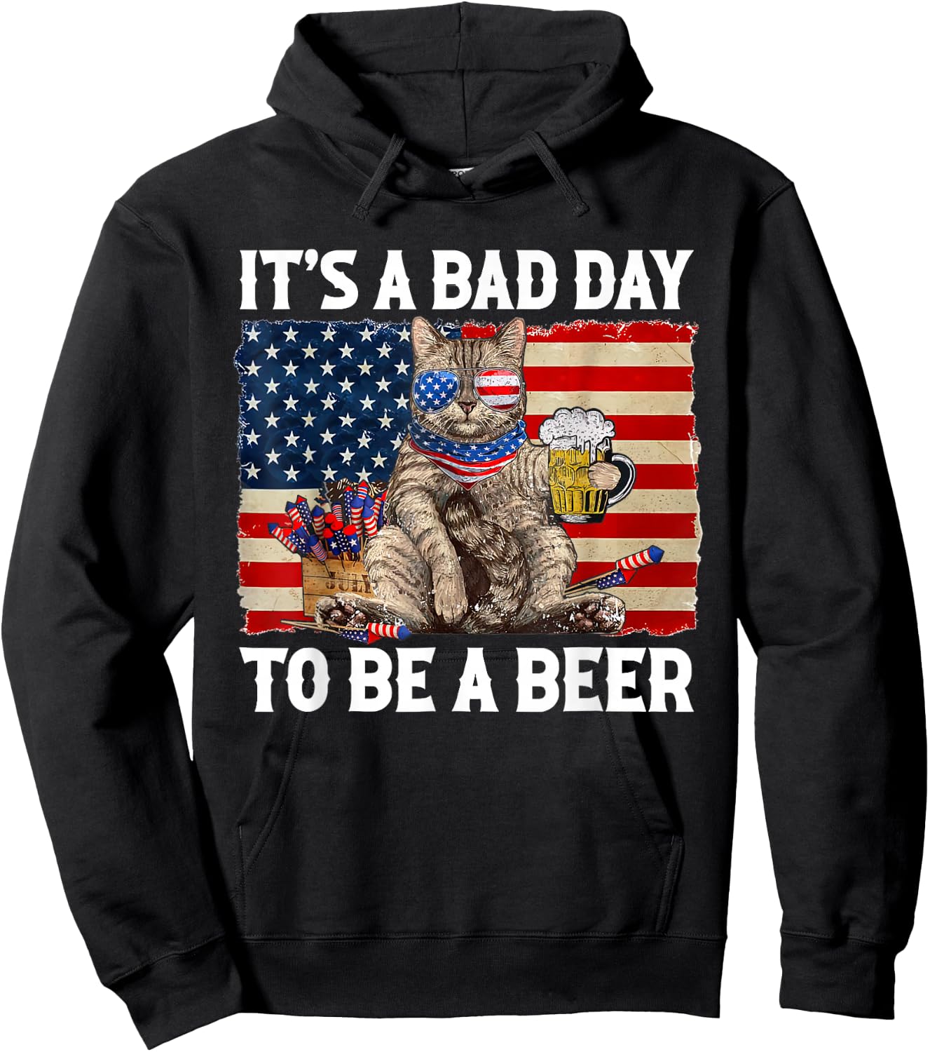 Funny Cat Drinking Beer Party It's a Bad Day to Be A Beer Hoodie - Hoodie | Black