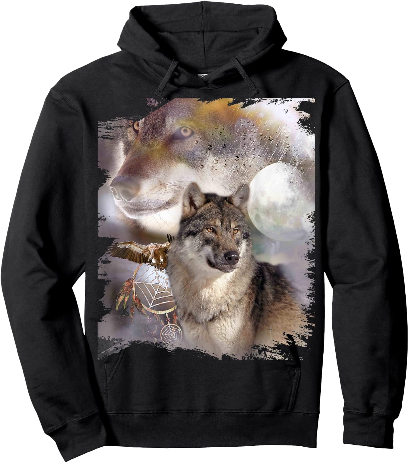 Wolf Dreamcatcher & Eagle, Moon Wolves Hoodie - Hoodie | Black