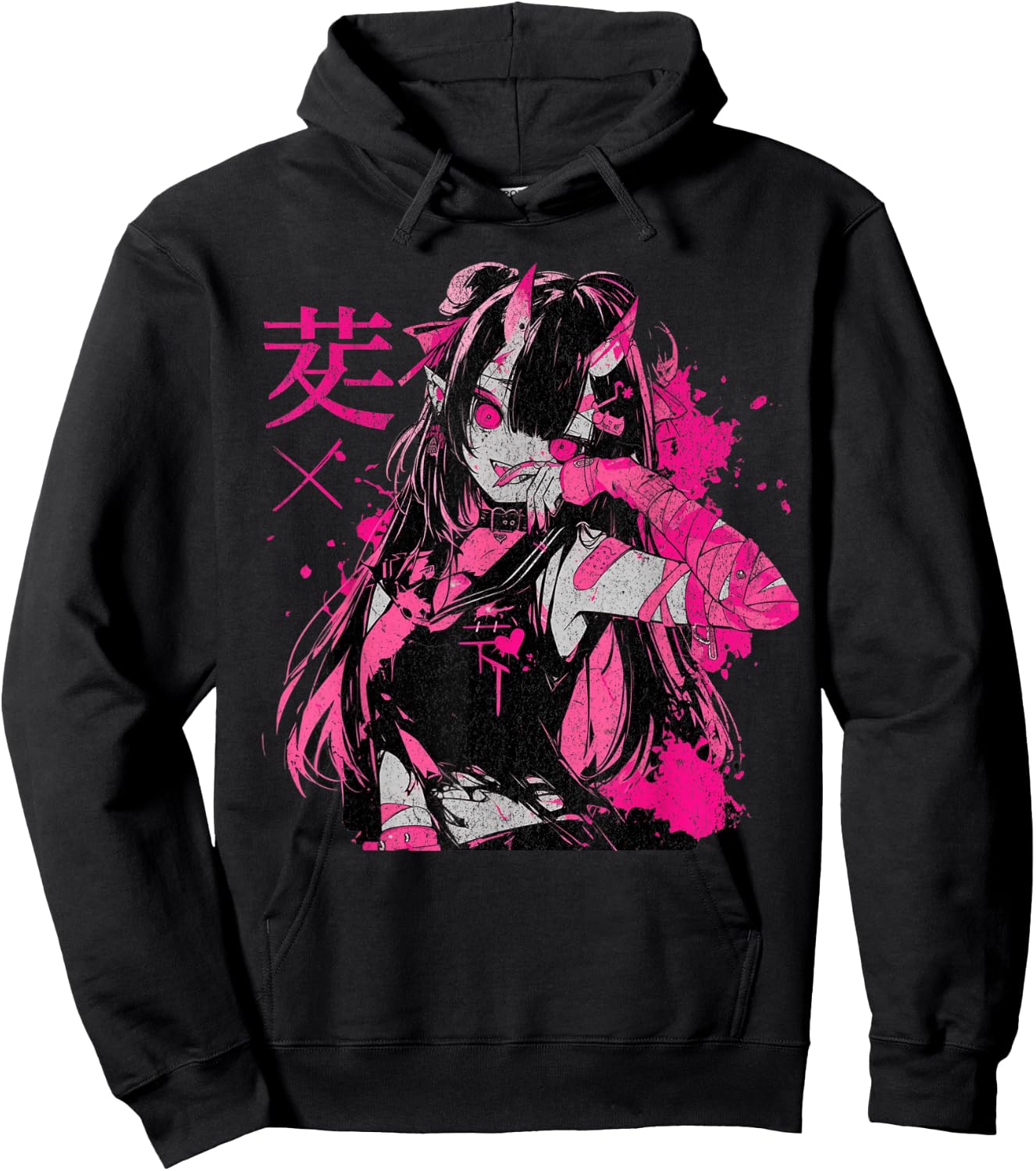 Goth Grunge Demon Anime Girl Waifu Horror Old Aesthetic Hoodie - Hoodie | Black