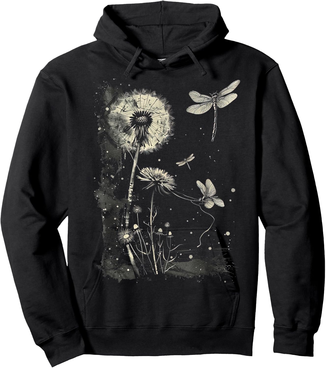 Dandelion Puff Ball with Dragonfly Hoodie - Hoodie | Black