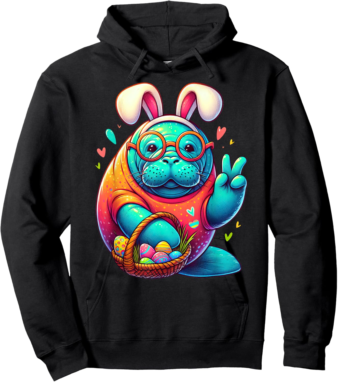 Funny Peace Sign Hand Manatee Easter Manatees Hoodie - Hoodie | Black