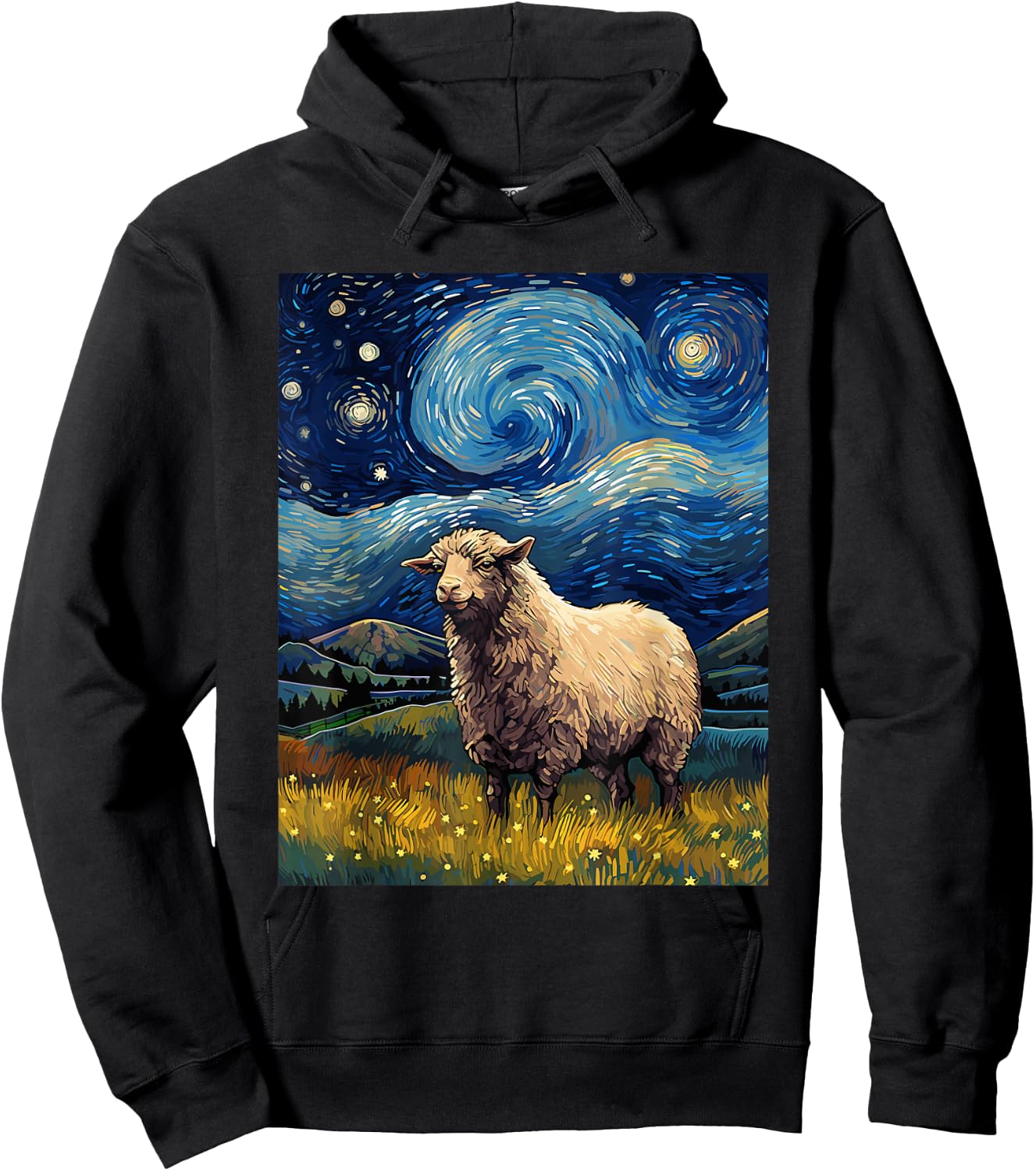 Sheep Starry Night Van Gogh Art Lover Hoodie - Hoodie | Black