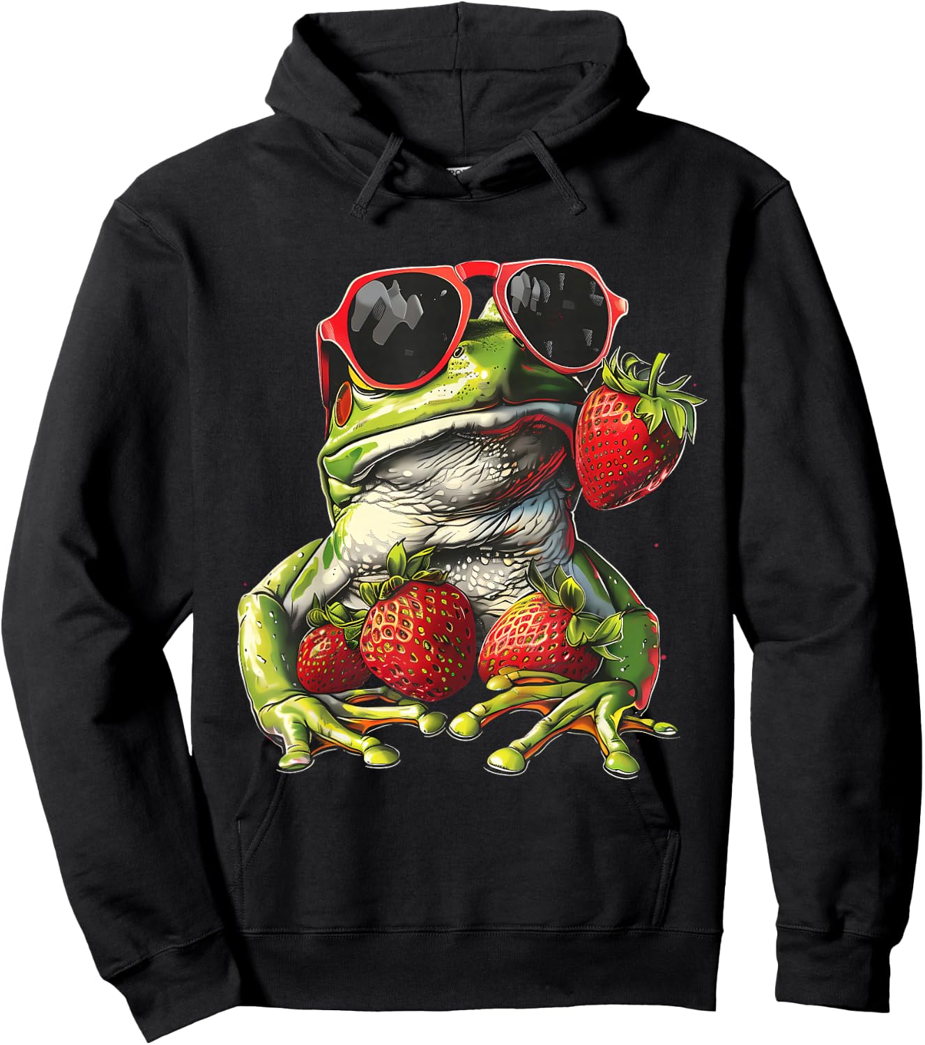 Strawberry Frog Sunglasses Wildlife Artwork Strawberry Fruit Hoodie - Hoodie | Black
