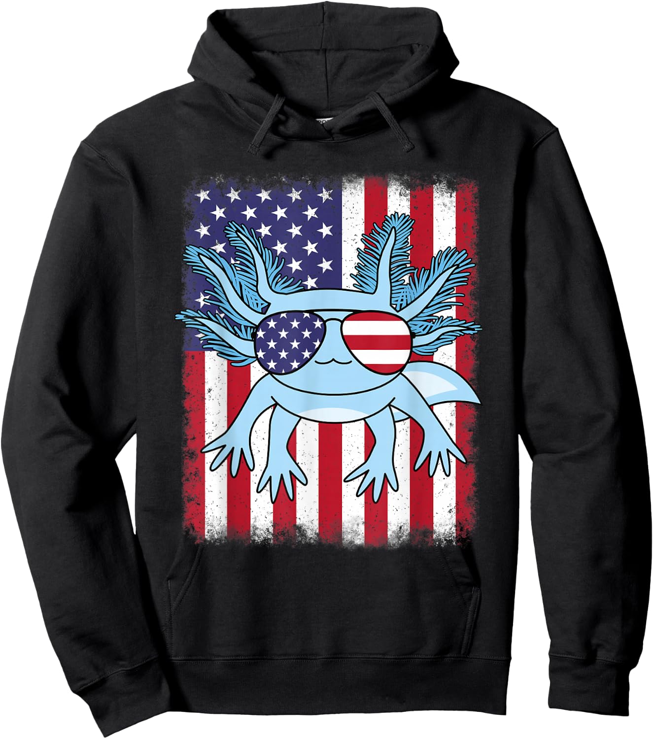 Patriotic Axolotl American Flag Funny Axolotl 4th Of July Women Kids Men Hoodie - Hoodie | Black