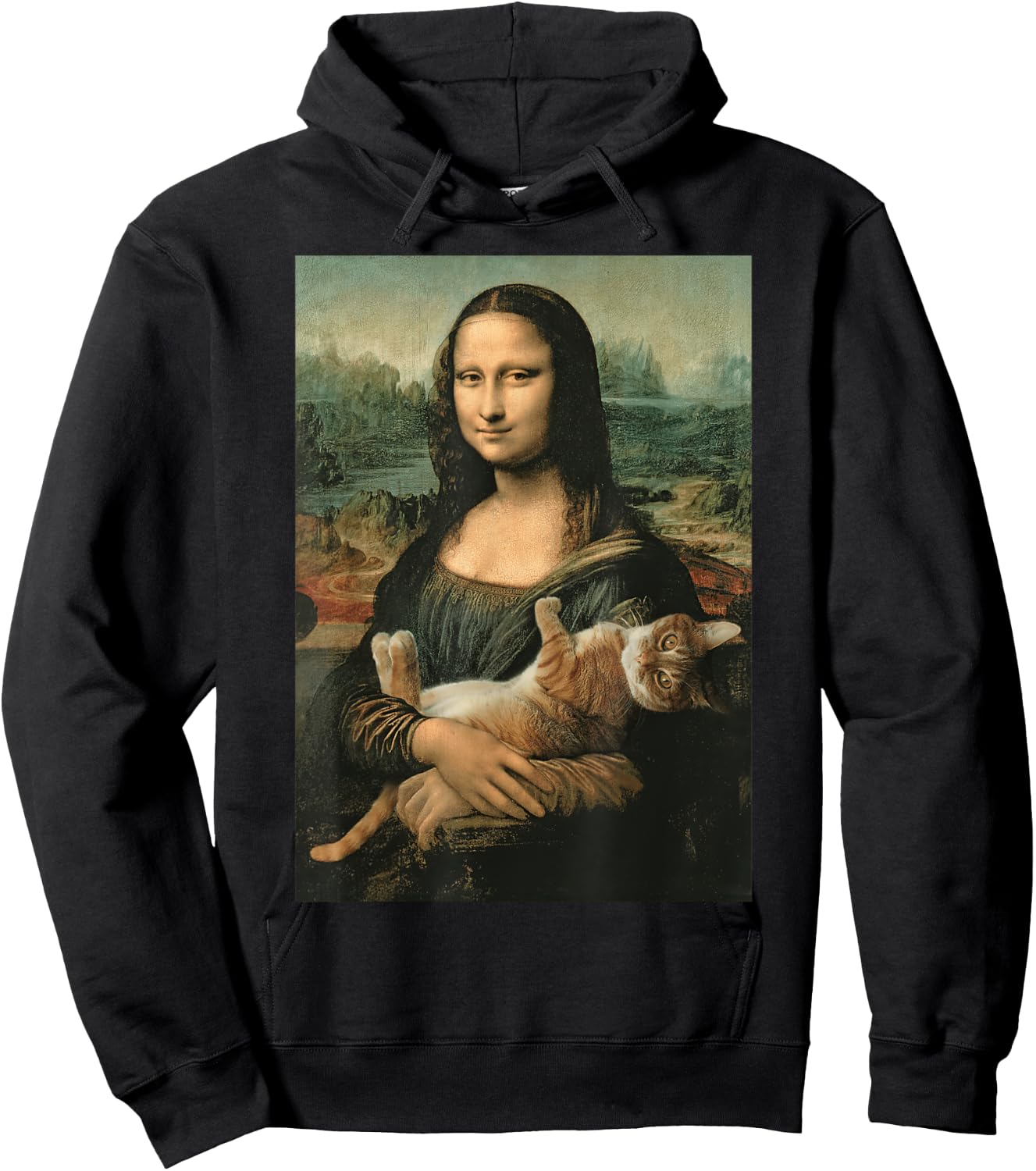 Mona Lisa With Orange Cat Funny Art Painting Hoodie - Hoodie | Black
