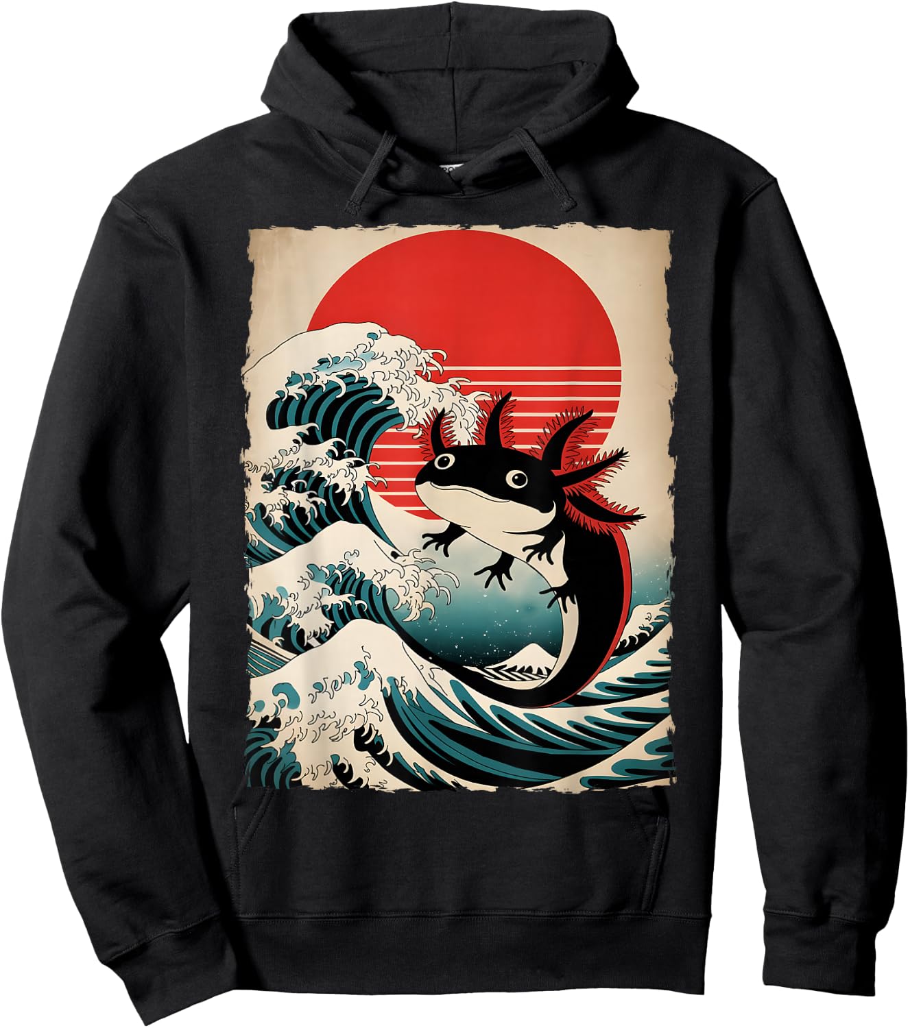 Axolotl Girls Teens Kid Japanese Art Retro Axolotl Graphic Hoodie - Hoodie | Black