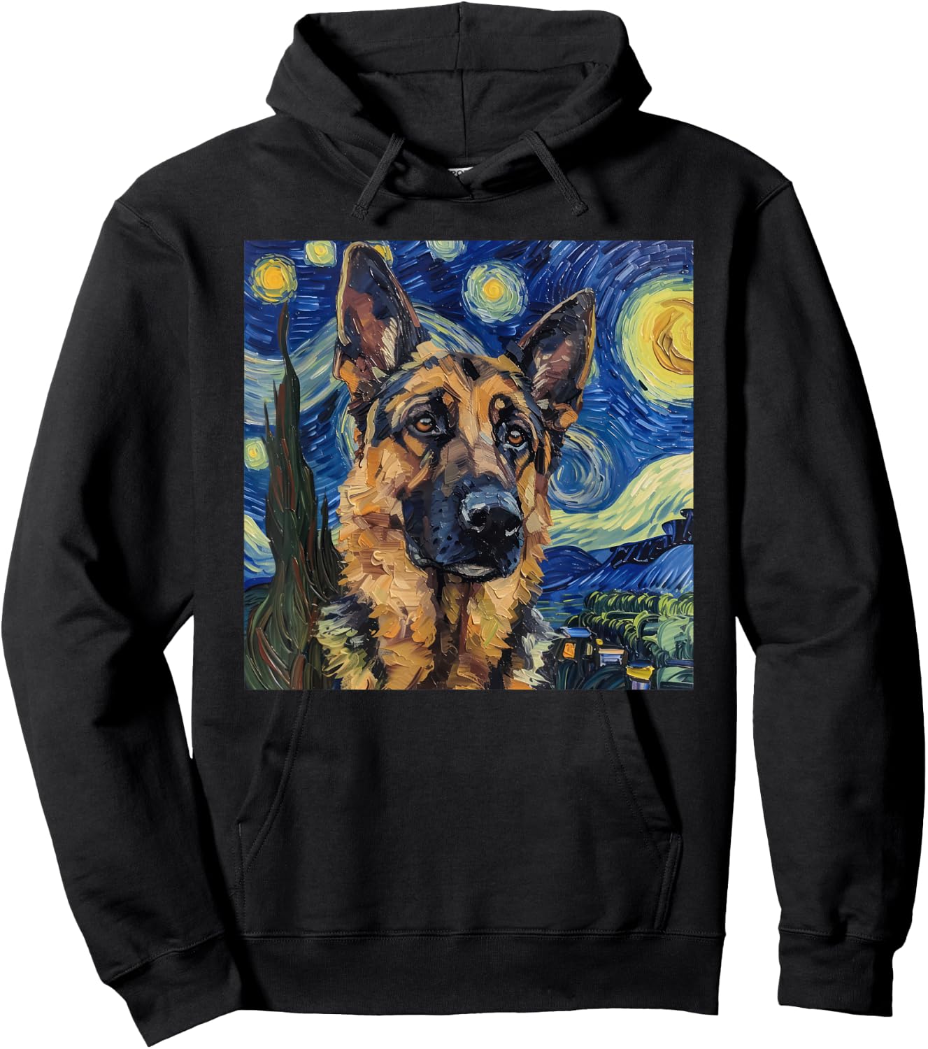 German Shepherd Dog Van Gogh Style Starry Night Hoodie - Hoodie | Black