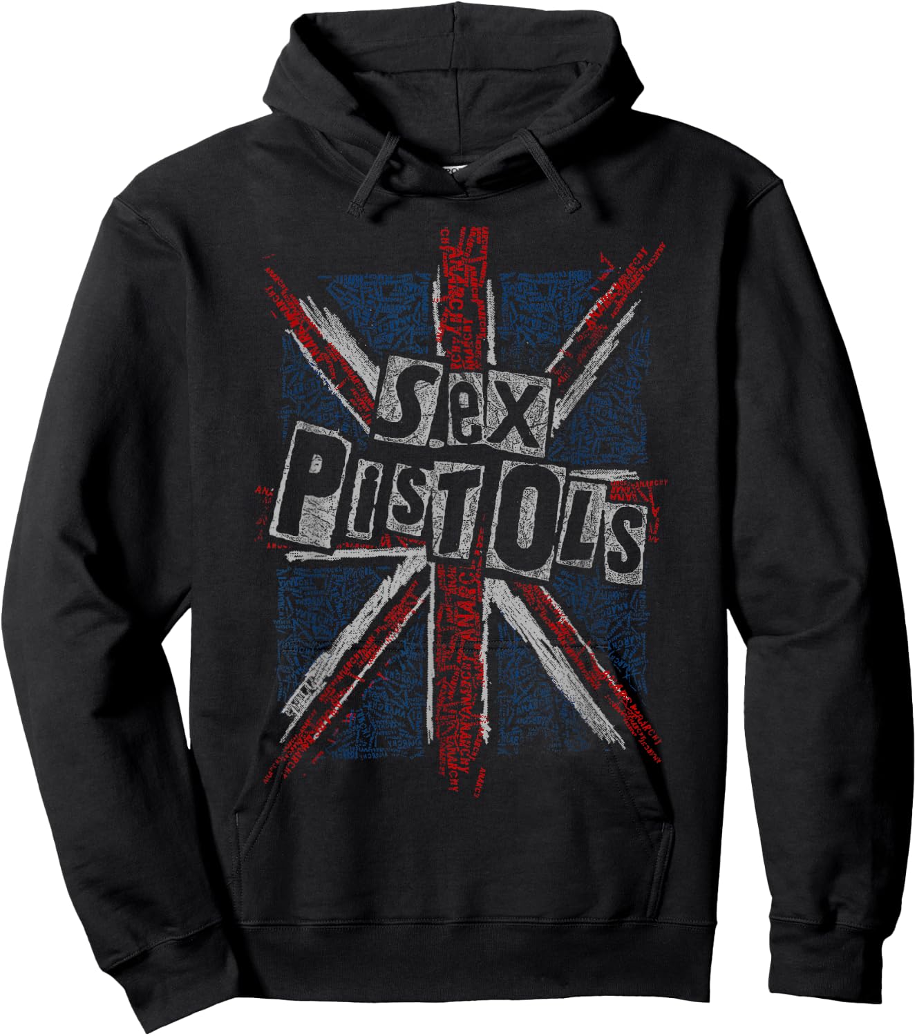 Sex Pistols Official Union Jack Words Small Hoodie - Hoodie | Black