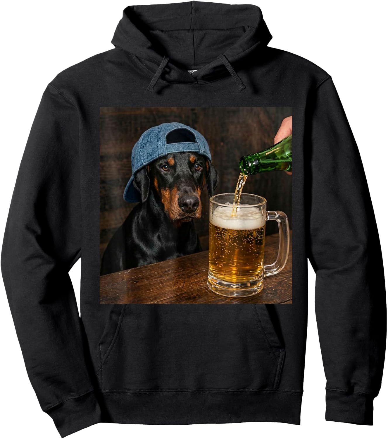 Doberman Drinking Beer Funny Doberman Dog Meme Hoodie - Hoodie | Black