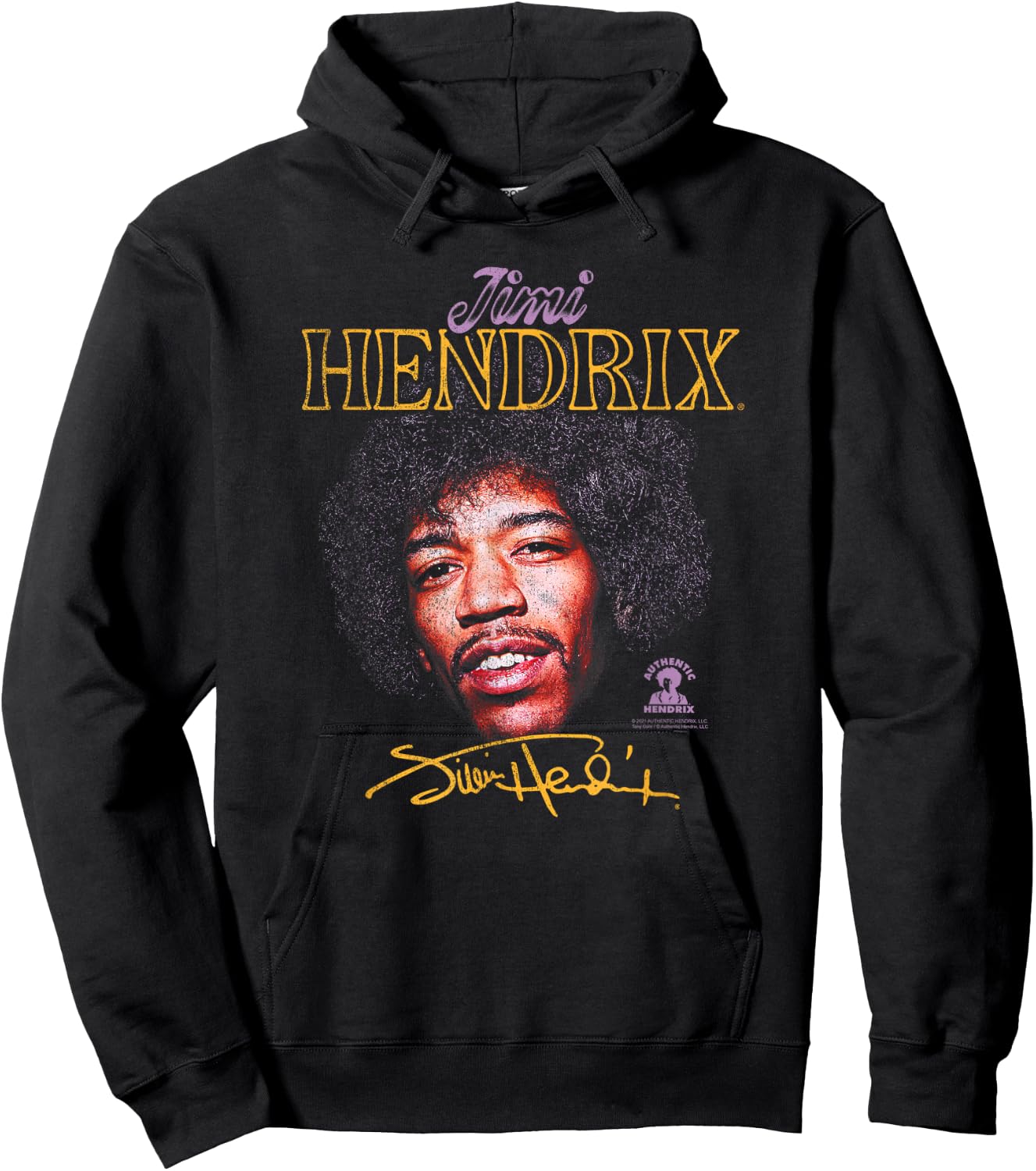 Jimi Hendrix Portrait with Signature Hoodie - Hoodie | Black