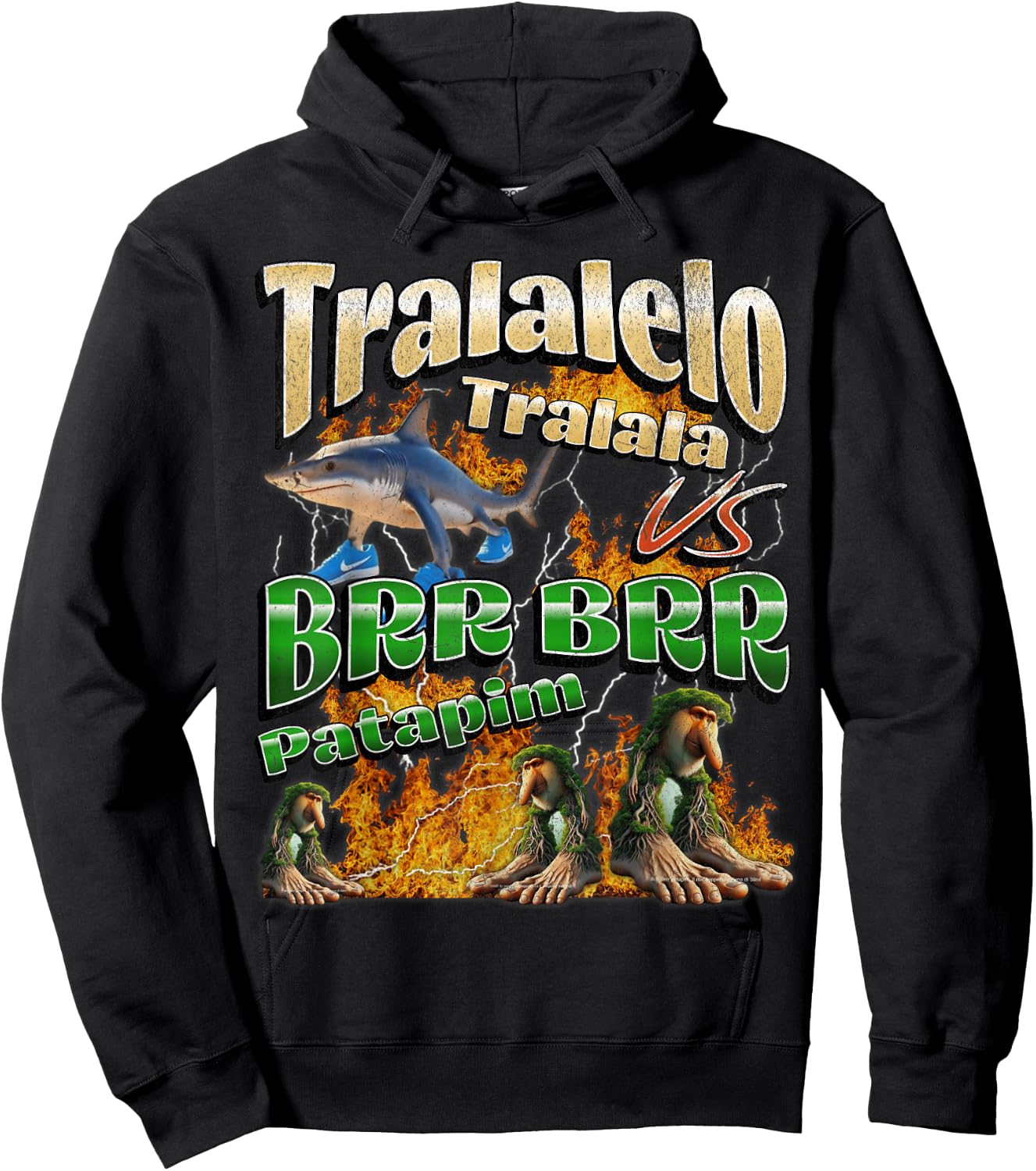 Tralalelo VS Brr Patapim Funny Italian Brainrot Meme Graphic Hoodie - Hoodie | Black