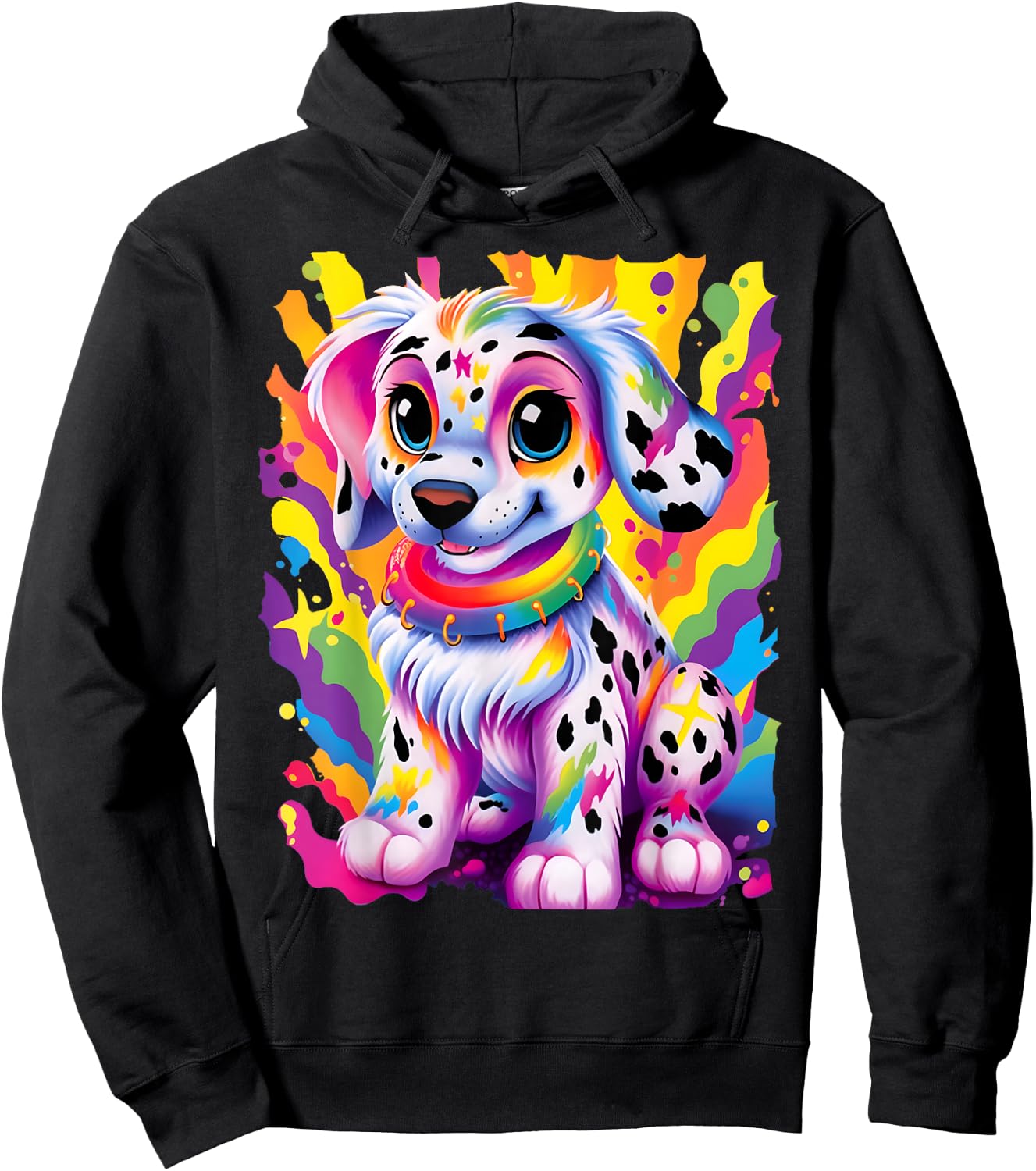 Dalmatian Puppy Colorful Rainbow Vibrant Graphic Hoodie - Hoodie | Black