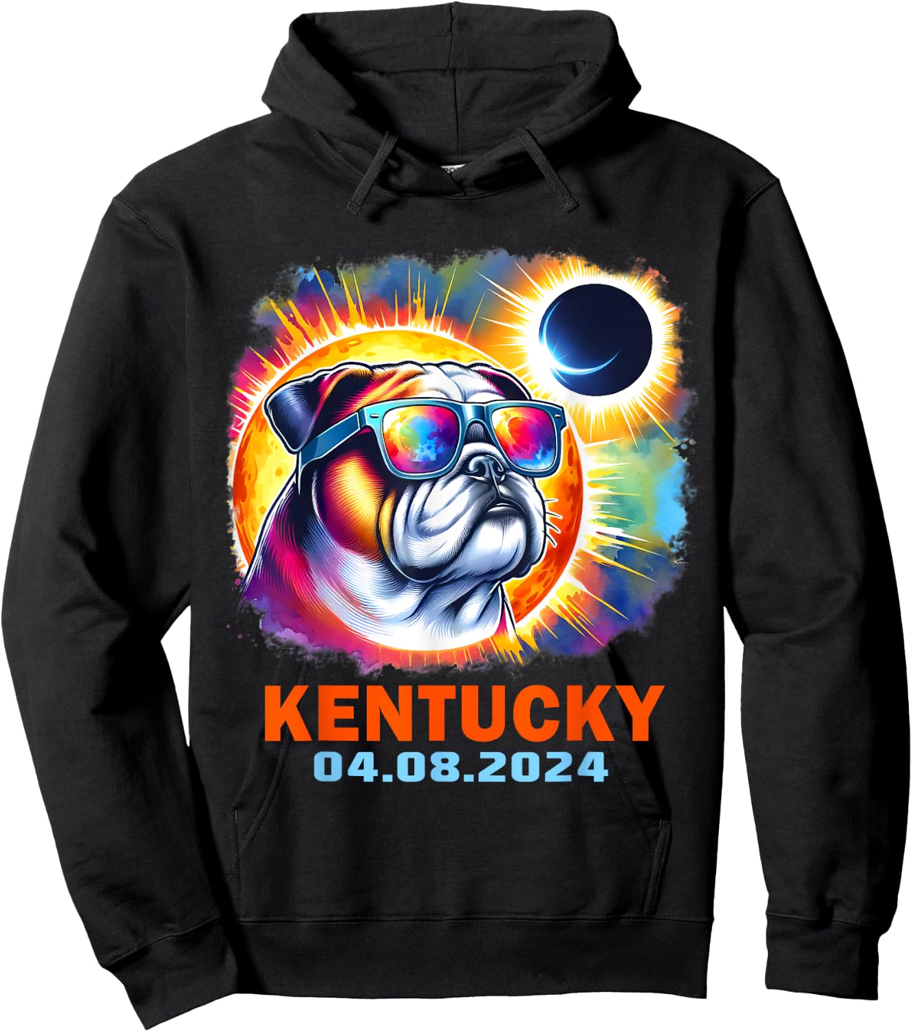 Colorful Bulldog Total Solar Eclipse 2024 Kentucky Men Women Kids Hoodie - Hoodie | Black