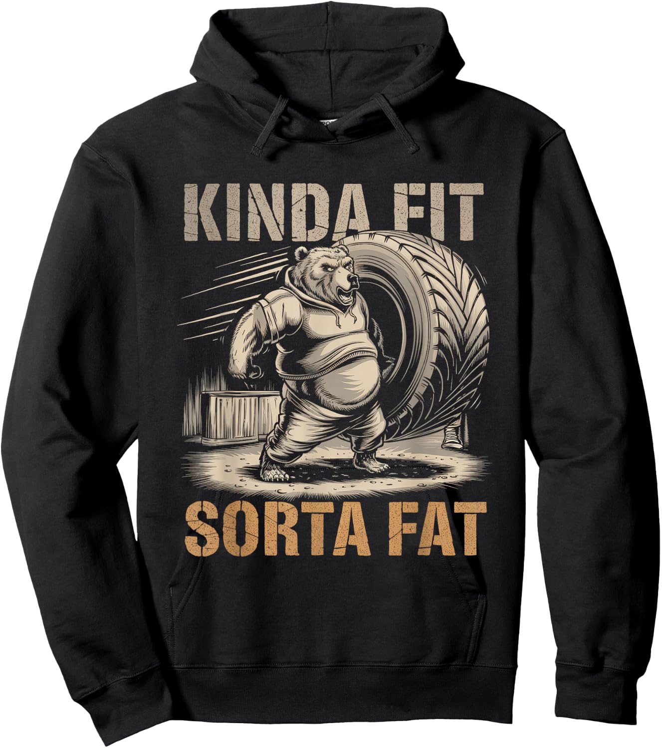 Kinda Fit Sorta Fat Funny Gym Body Cute Bear Retro Hoodie - Hoodie | Black