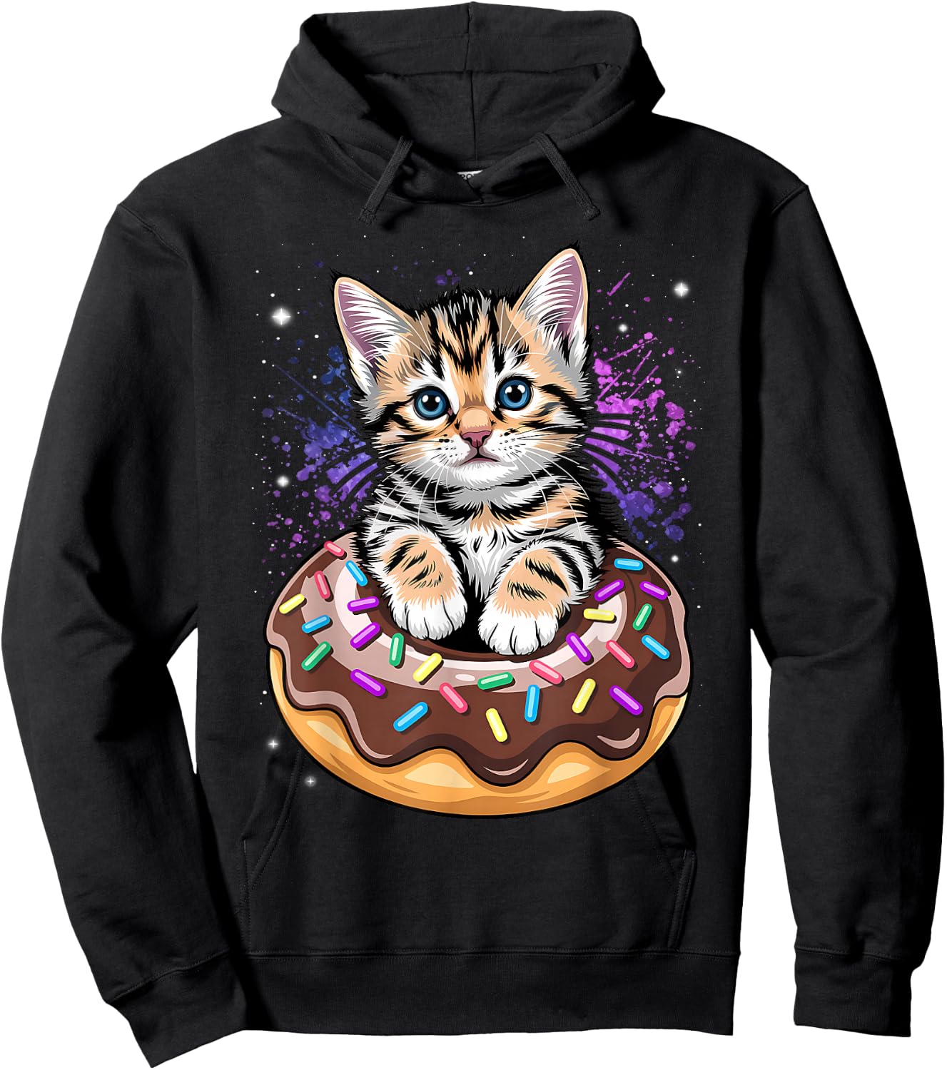 Space Donut Cat | Flying Kitty Galaxy Hoodie - Hoodie | Black