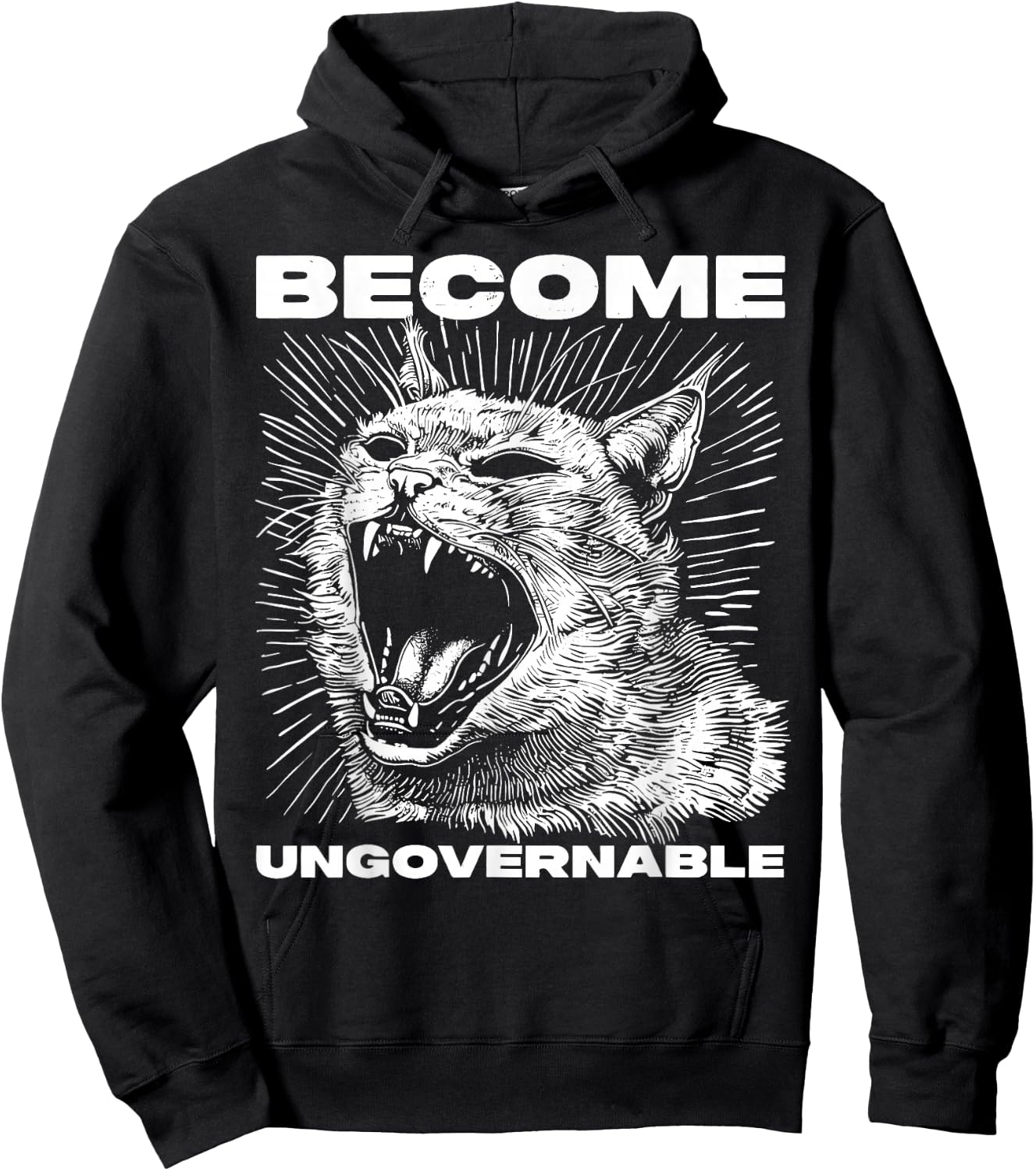 Vintage Angry Cat Become Unregable Funny Cat Meme Hoodie - Hoodie | Black