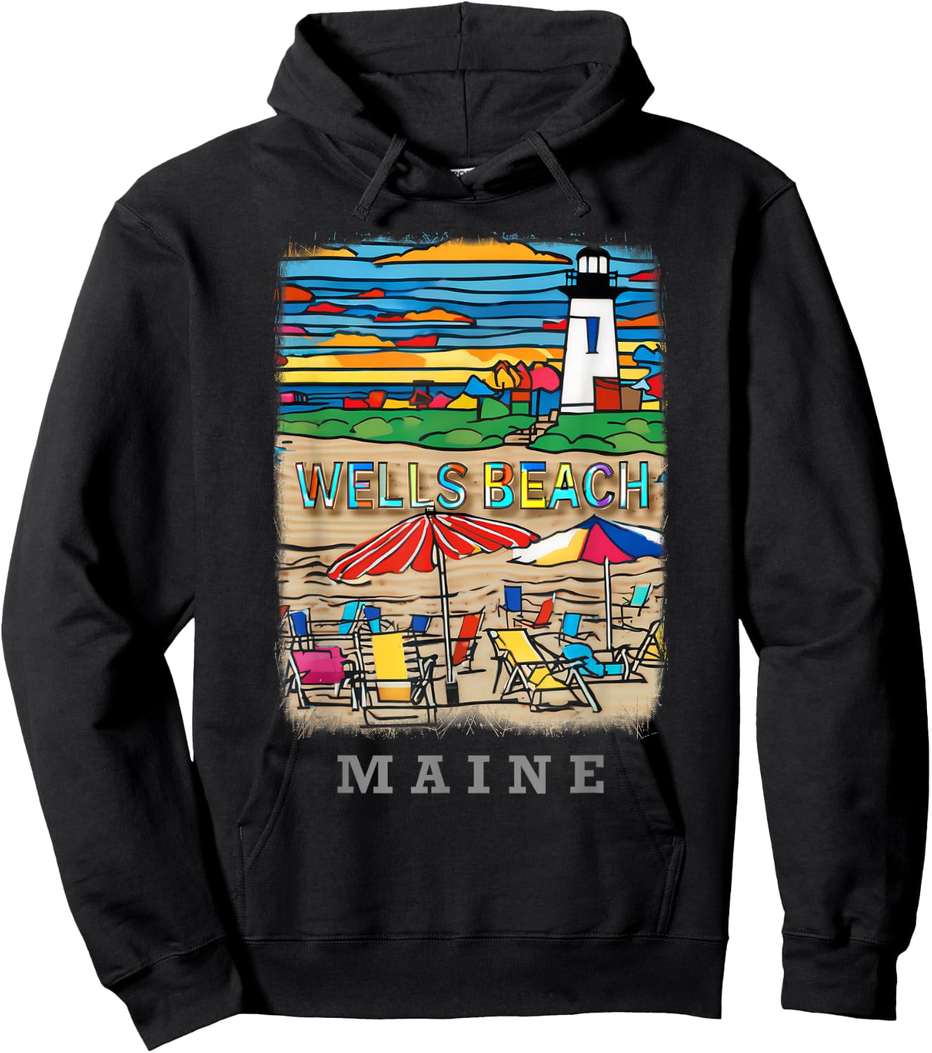 Wells Beach Maine ME Coastal Charm SD494 Men Women Girls Kids Hoodie - Hoodie | Black