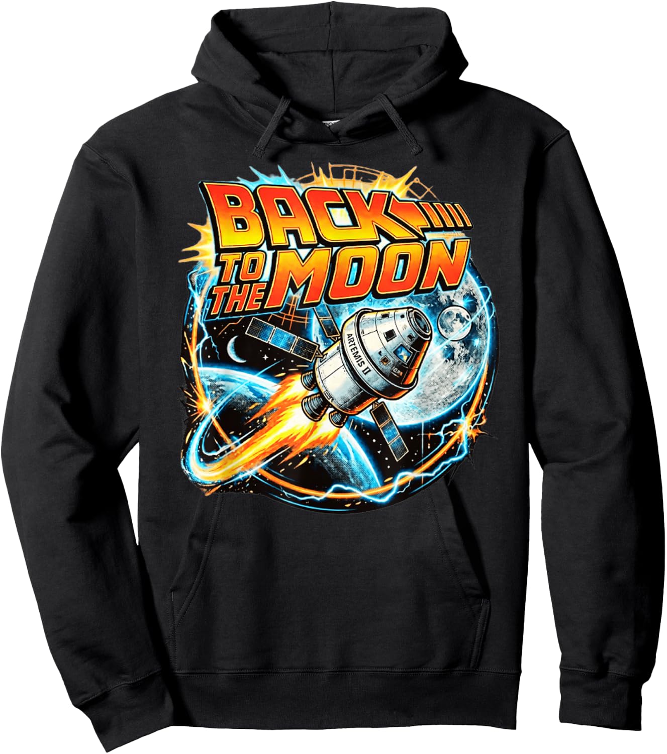Retro Back to The Moon Funny Artemis Hoodie - Hoodie | Black