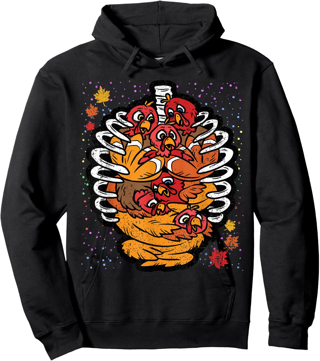 Turkey Rib Cage Thanksgiving Day Funny Skeleton Fall Autumn Hoodie - Hoodie | Black