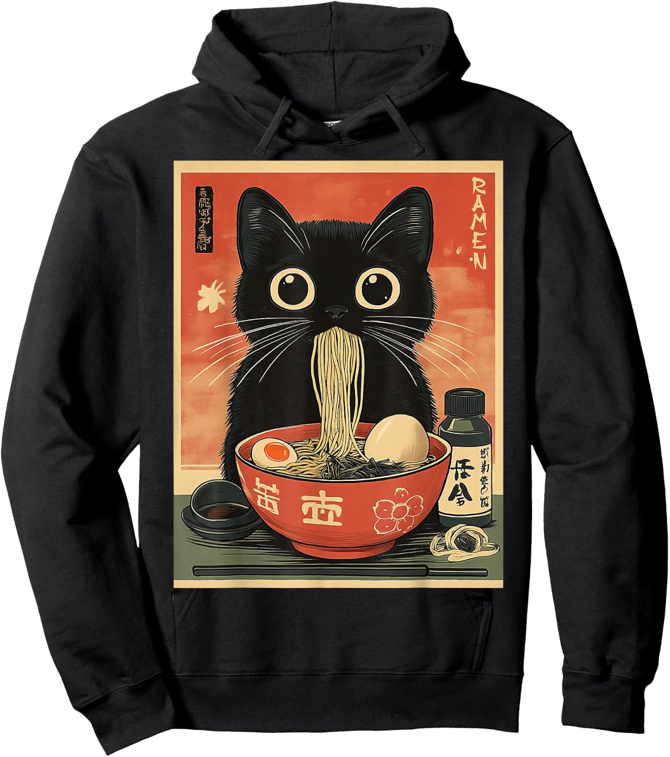 Kawaii Noodle Soup Anime Japanese Ramen Cat Girl Hoodie - Hoodie | Black