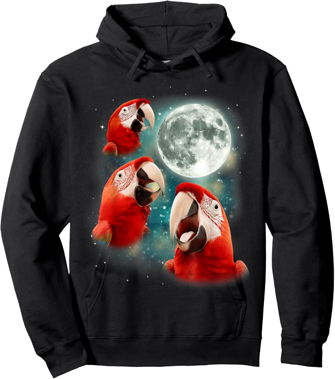 Three Parrot Moon | 3 Parrot Funny Weird Cursed Meme Hoodie - Hoodie | Black