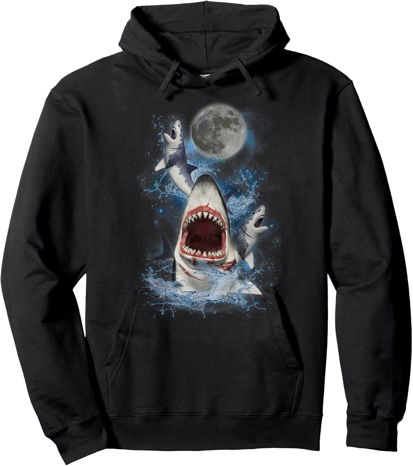 Howling at the Moon Shirt - Funny Great White Shark Hoodie - Hoodie | Black