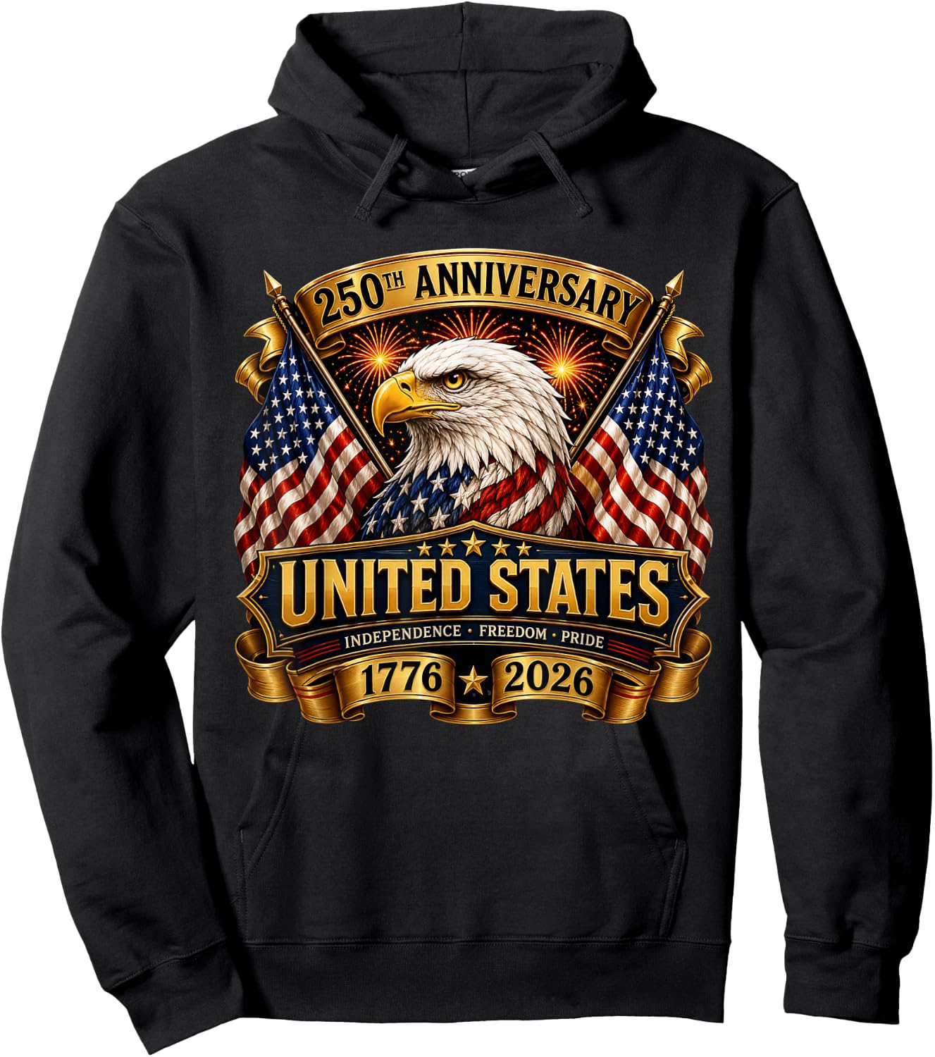 250th Anniversary Eagle 250 Years Freedom USA 4th of July Hoodie - Hoodie | Black