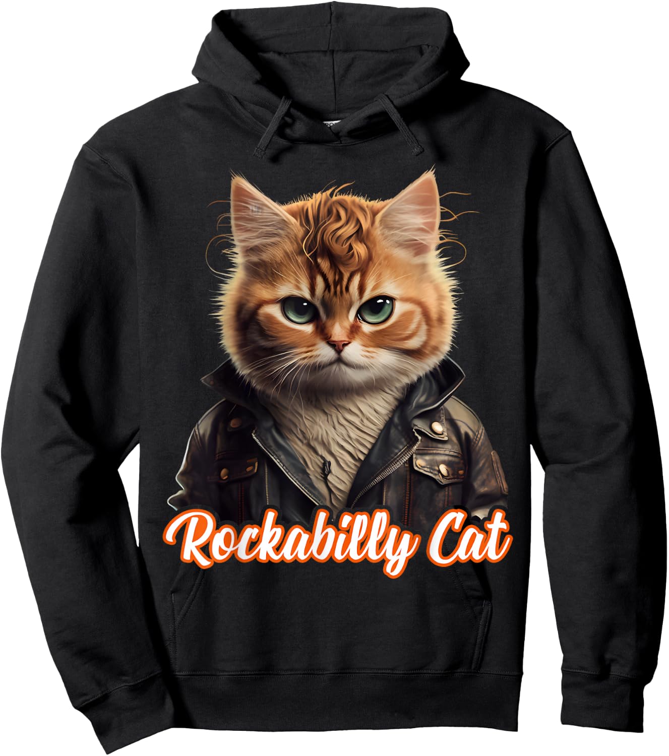 Rockabilly Cat Rock n Roll Music Retro Cat 50s 60s , black Hoodie - Hoodie | Black
