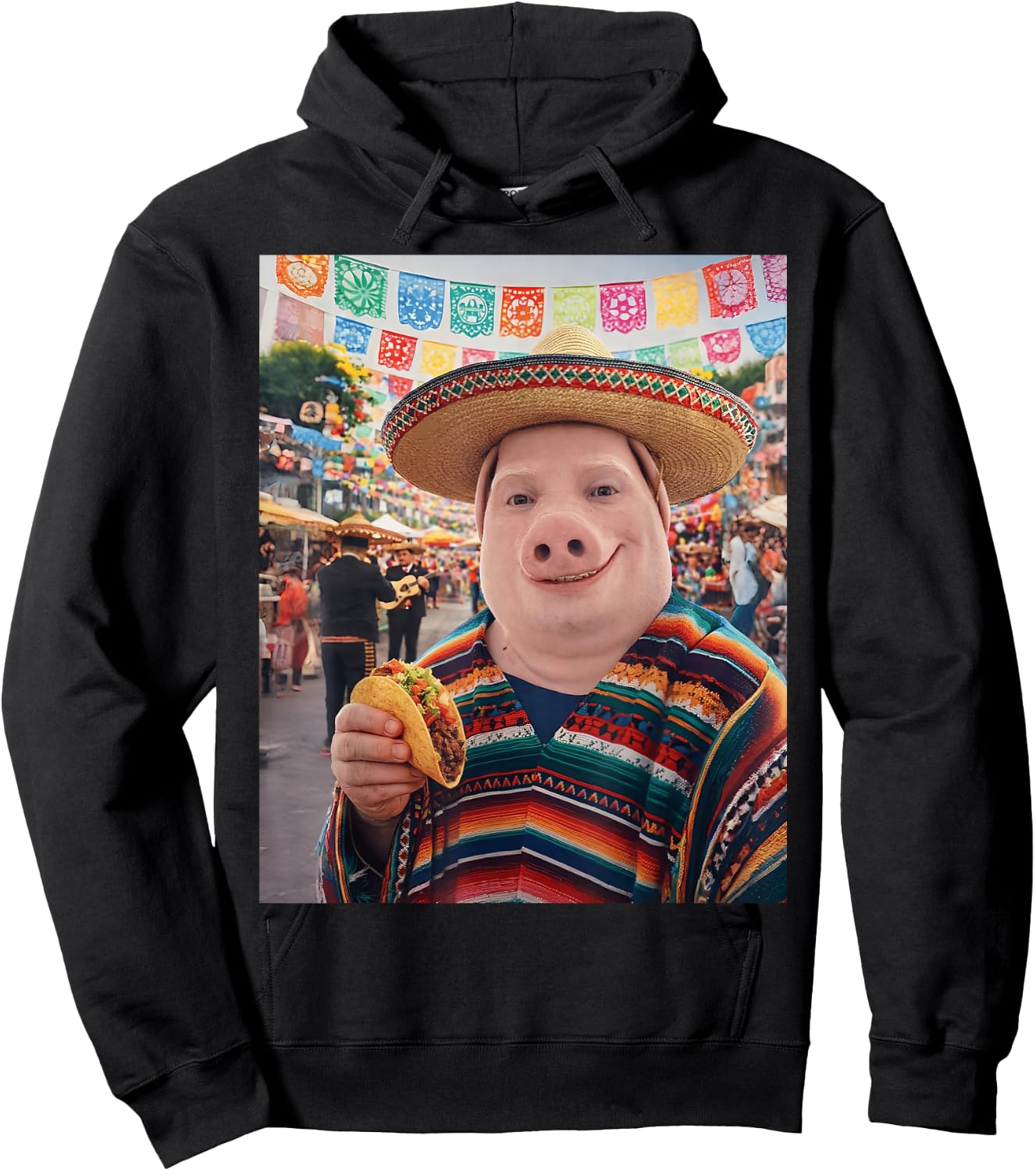 John Pork Funny Pig Man Mexican Fiesta Cinco de Mayo Taco Hoodie - Hoodie | Black